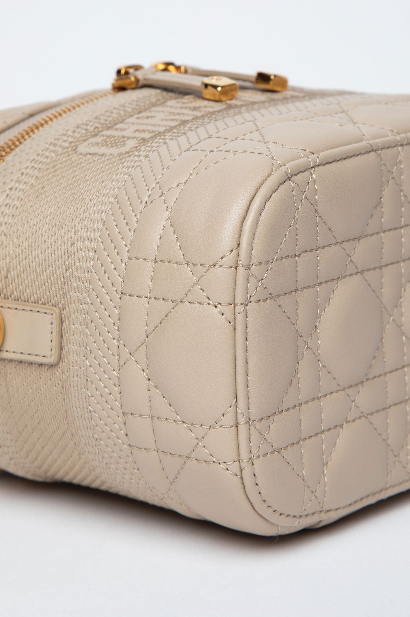 Christian Dior Beige Cannage Lambskin Travel Vanity Bag