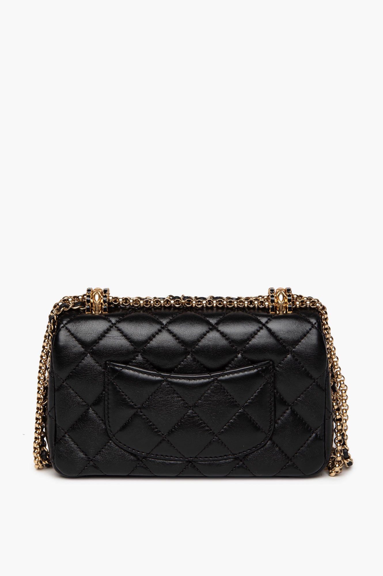 Chanel 24A Black Shiny Lambskin Gold Chain Mini Flap Bag