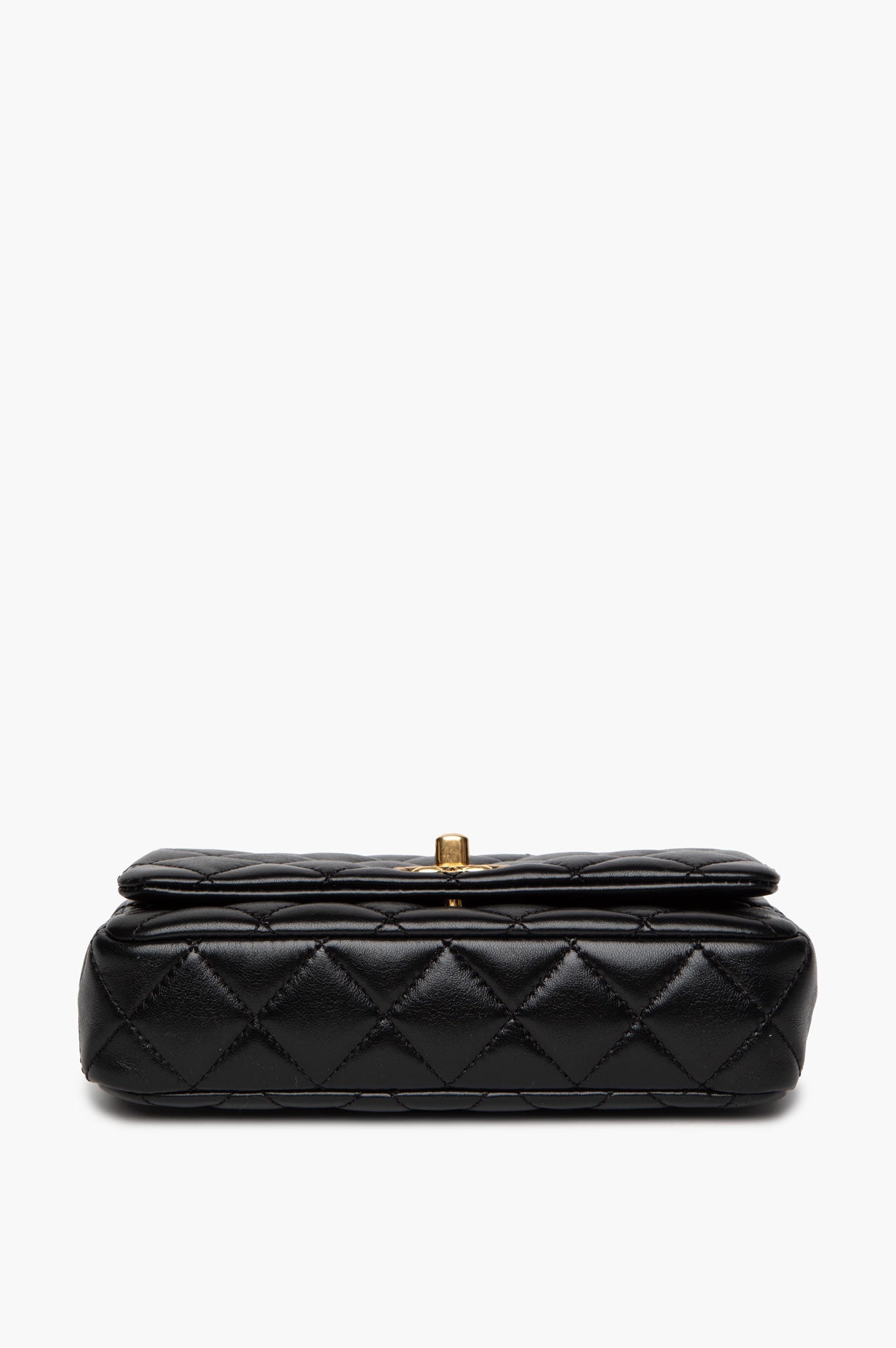 Chanel 24A Black Shiny Lambskin Gold Chain Mini Flap Bag