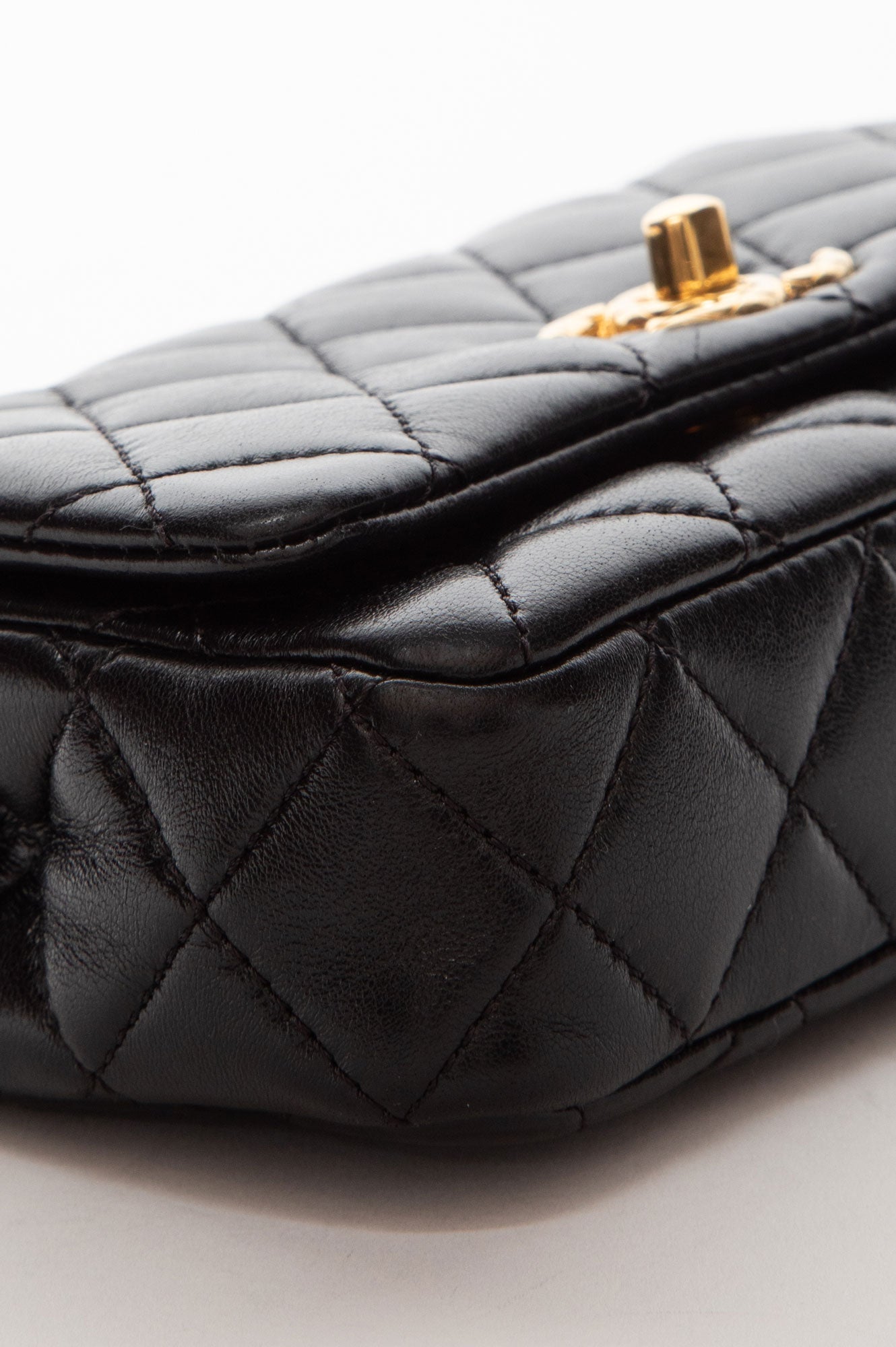 Chanel 24A Black Shiny Lambskin Gold Chain Mini Flap Bag