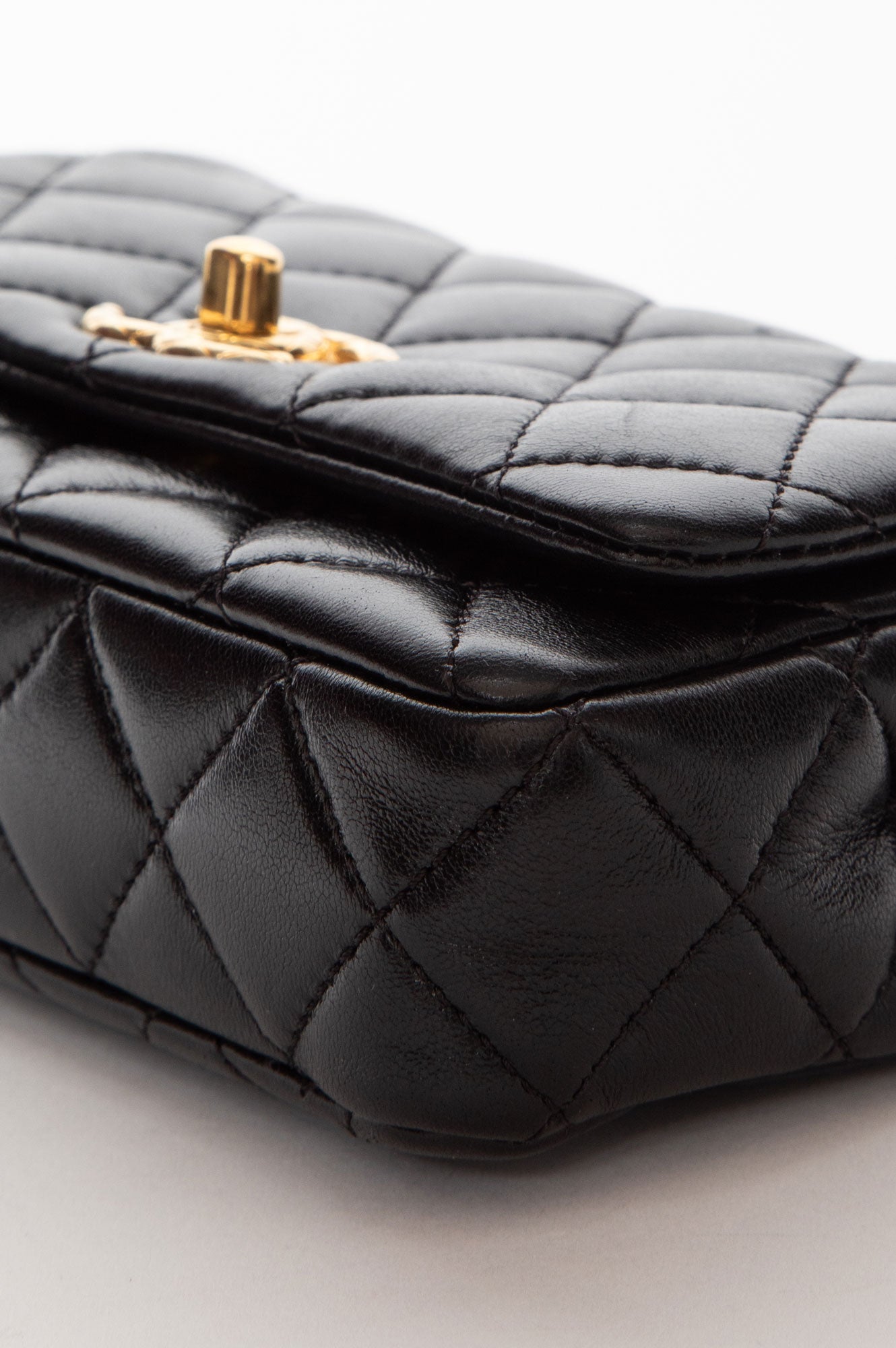 Chanel 24A Black Shiny Lambskin Gold Chain Mini Flap Bag