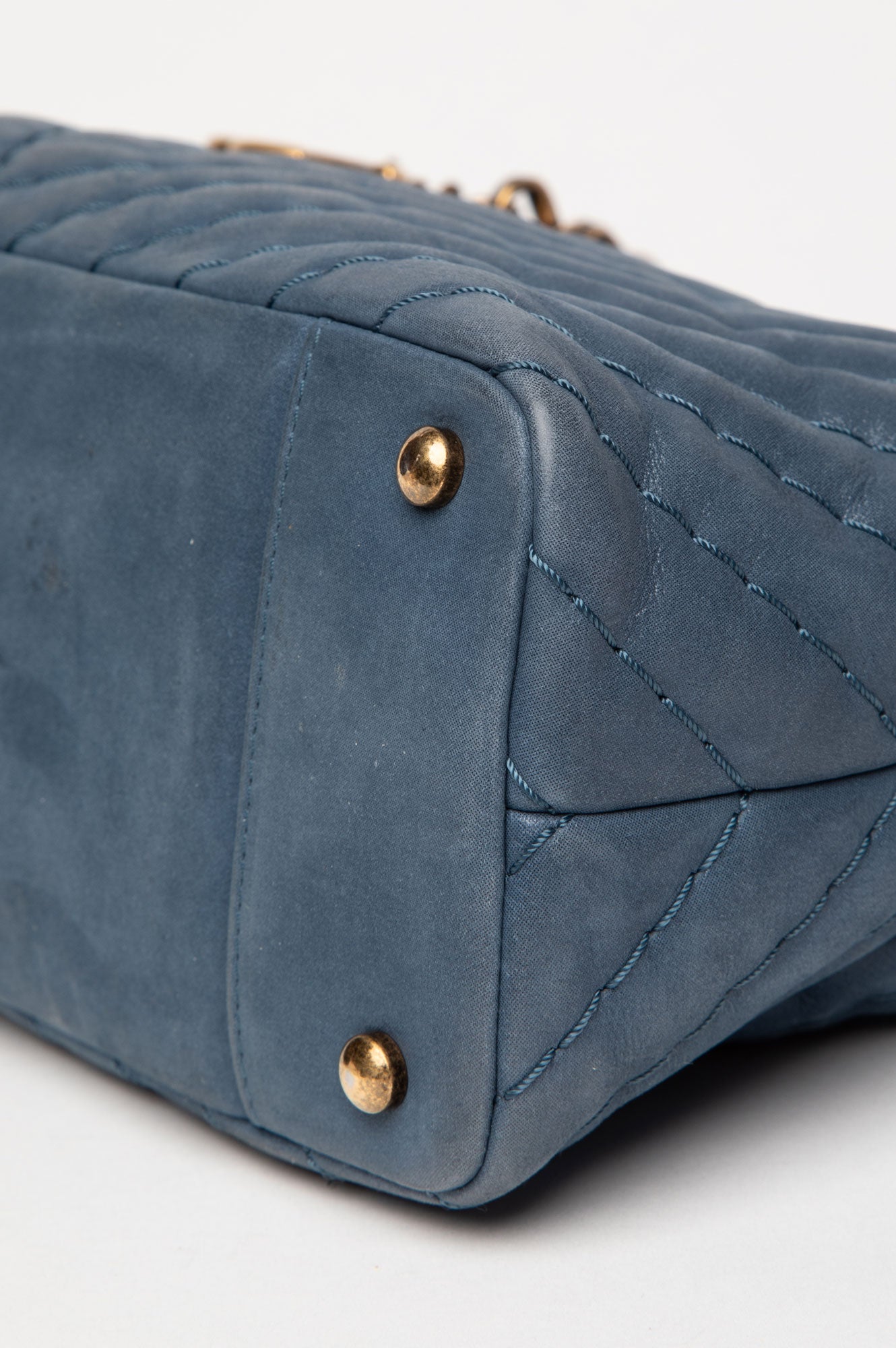 Chanel Denim Blue Iridescent Chevron Quilted Leather Surpique Tote