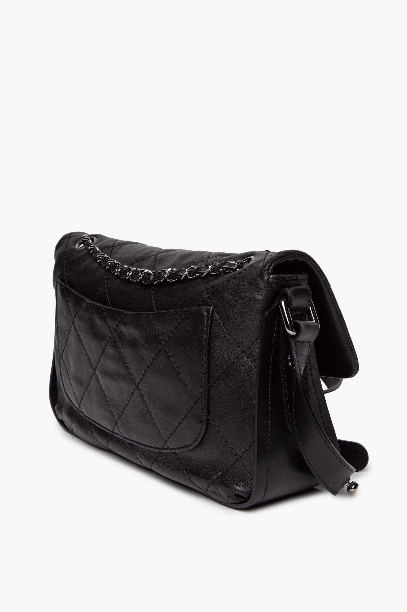 Chanel Black Lambskin CC Curved Flap Messenger Bag