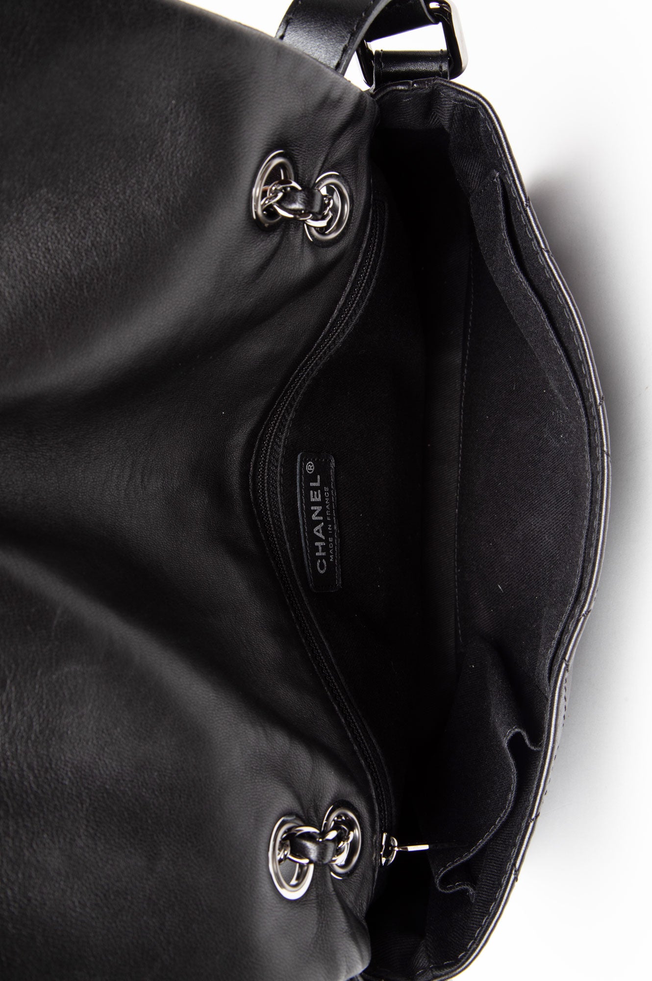 Chanel Black Lambskin CC Curved Flap Messenger Bag
