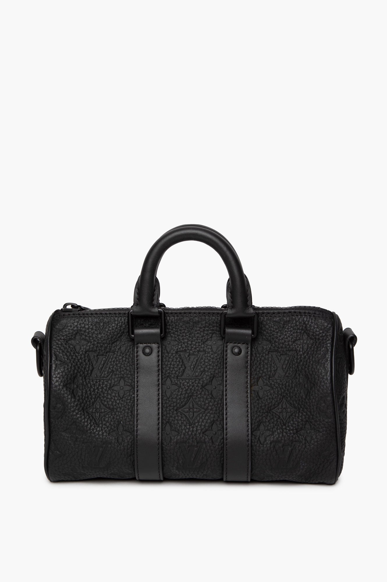 Louis Vuitton Matte Black Taurillon Monogram Leather Keepall Bandoulière 25