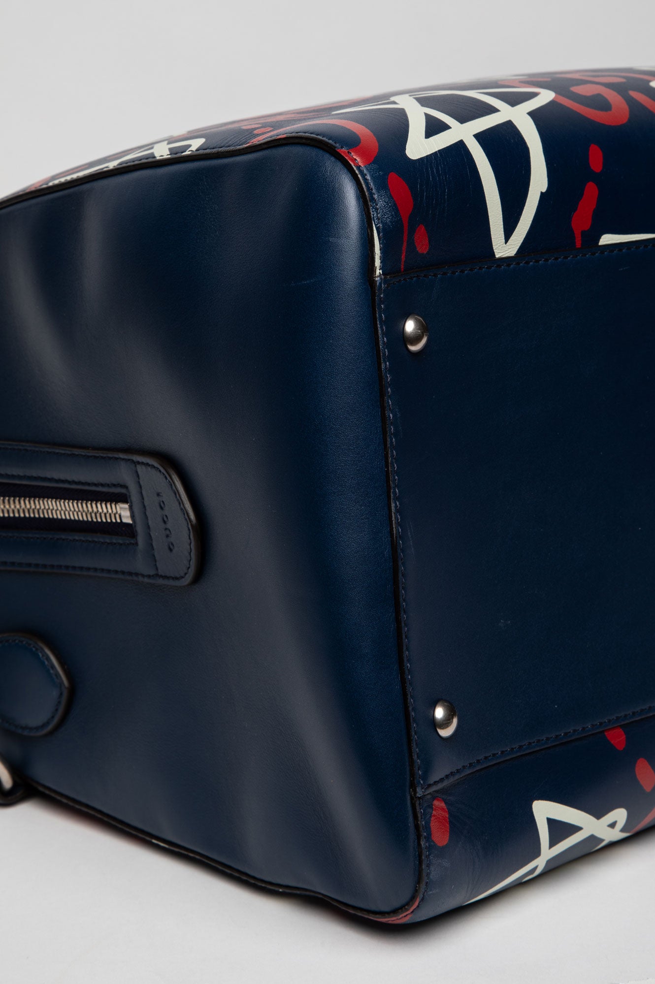 Gucci Blue Graffiti Print Leather GucciGhost Weekender Duffle Bag