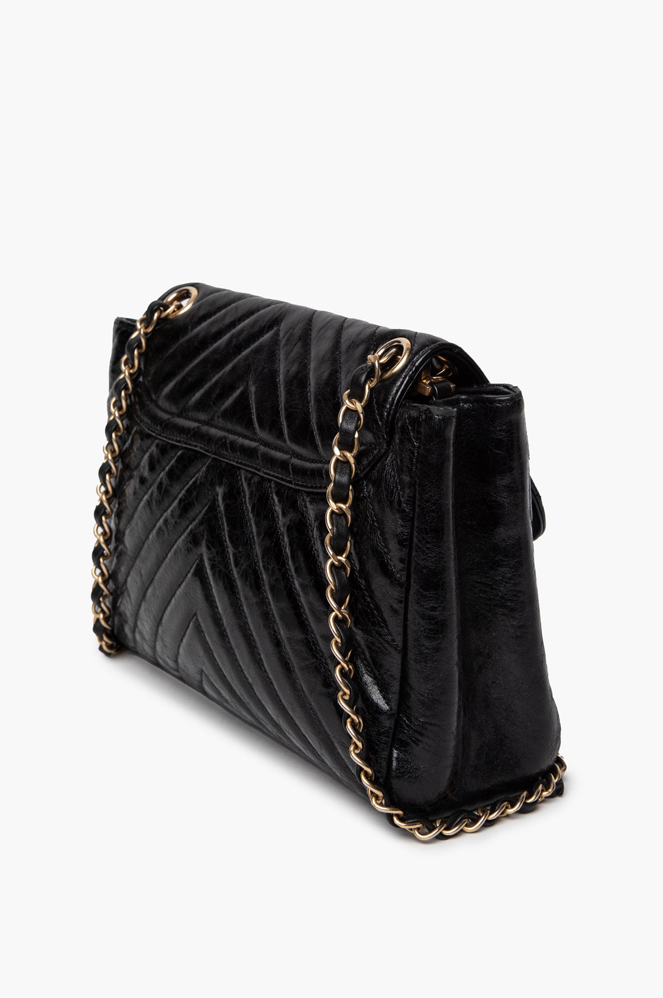 Chanel Black Chevron Quilted Aged Calfskin Hampton Flap Bag