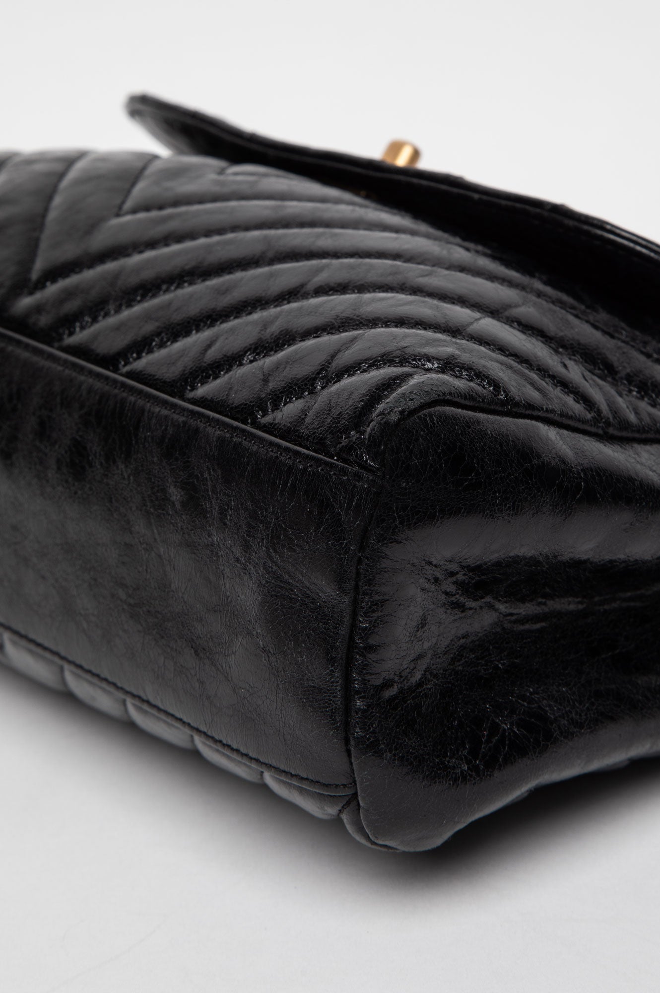 Chanel Black Chevron Quilted Aged Calfskin Hampton Flap Bag