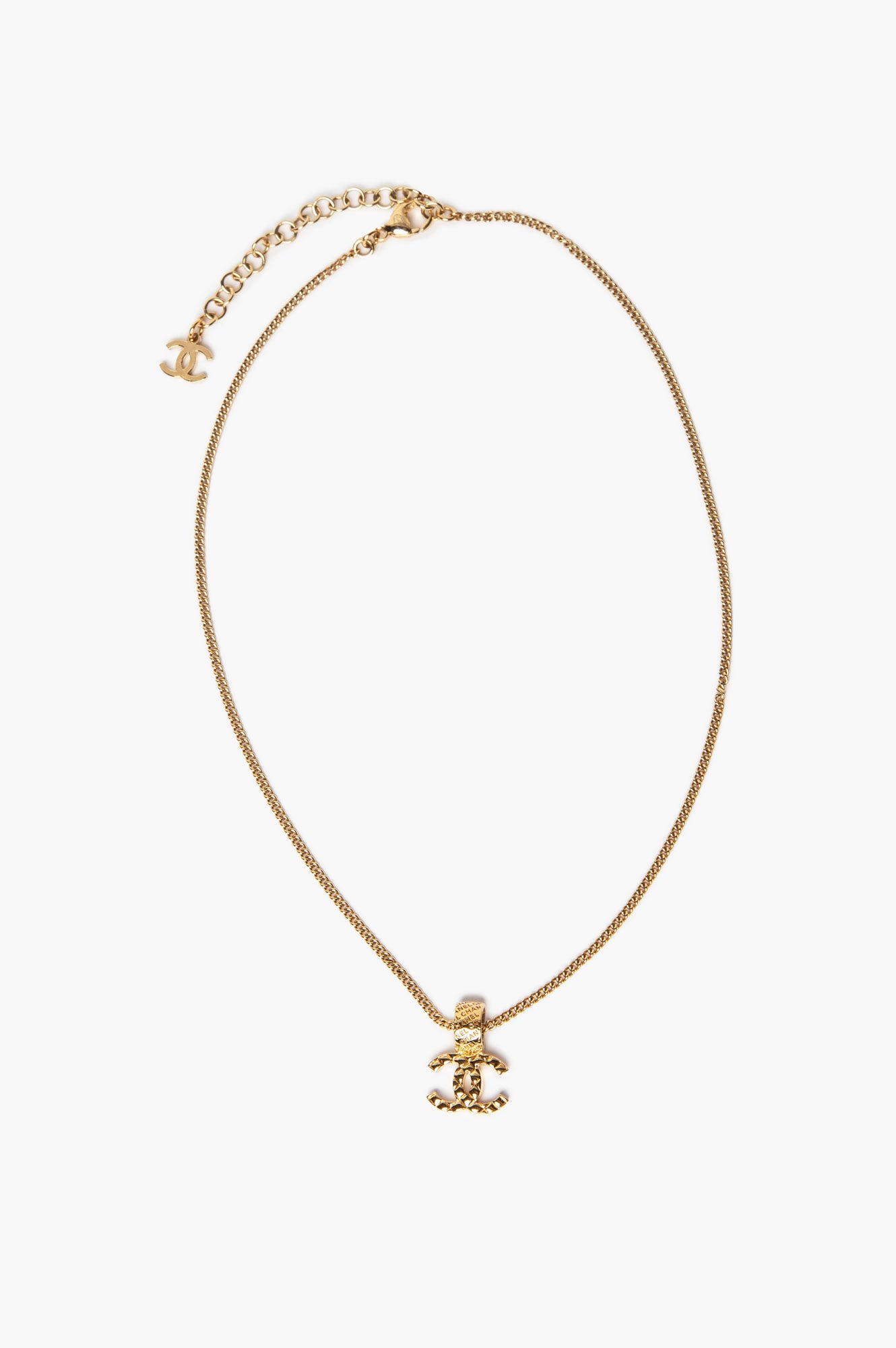 Chanel 24P Gold Tone Quilted CC Pendant Necklace