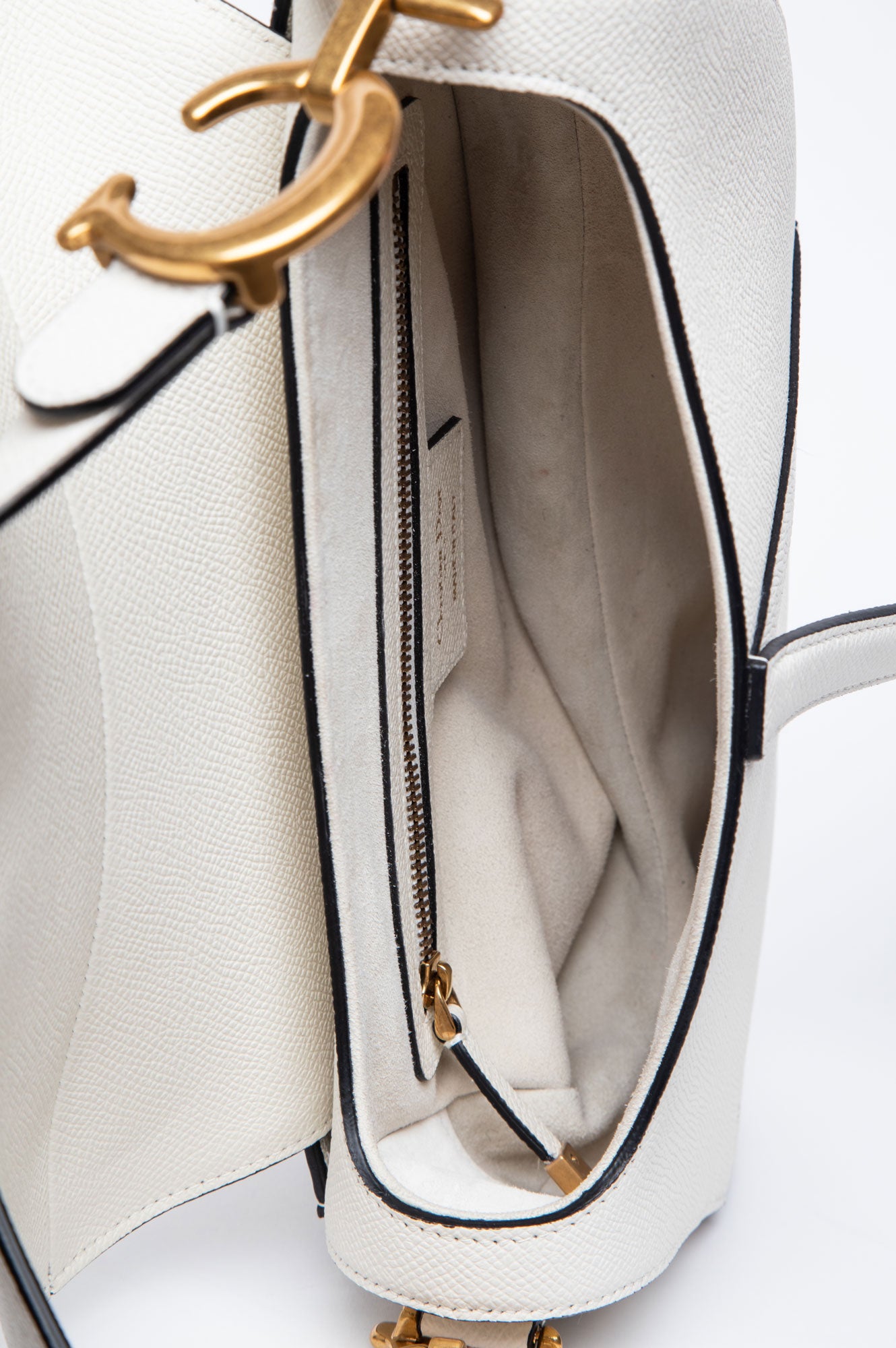 Christian Dior Latte Grained Calfskin Medium Saddle Bag With Strap