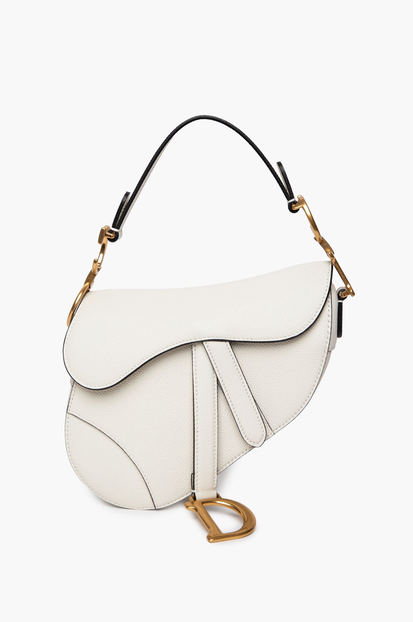 Christian Dior White Grained Calfskin Mini Saddle Bag w/ Strap