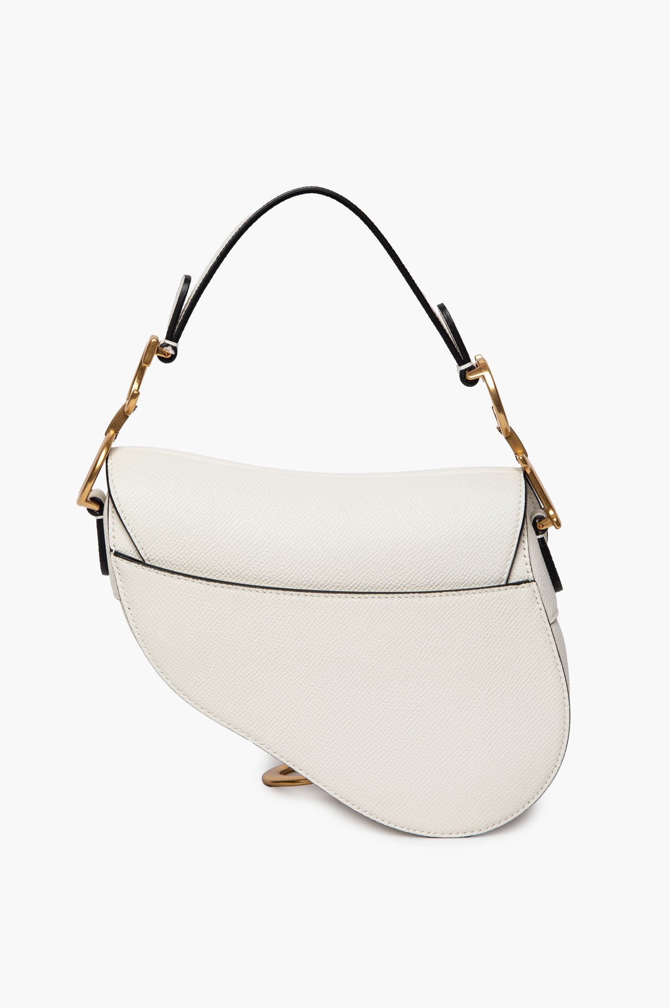 Christian Dior White Grained Calfskin Mini Saddle Bag w/ Strap