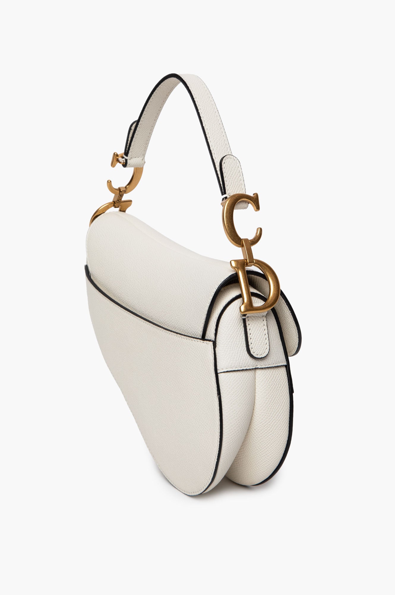 Christian Dior White Grained Calfskin Mini Saddle Bag w/ Strap