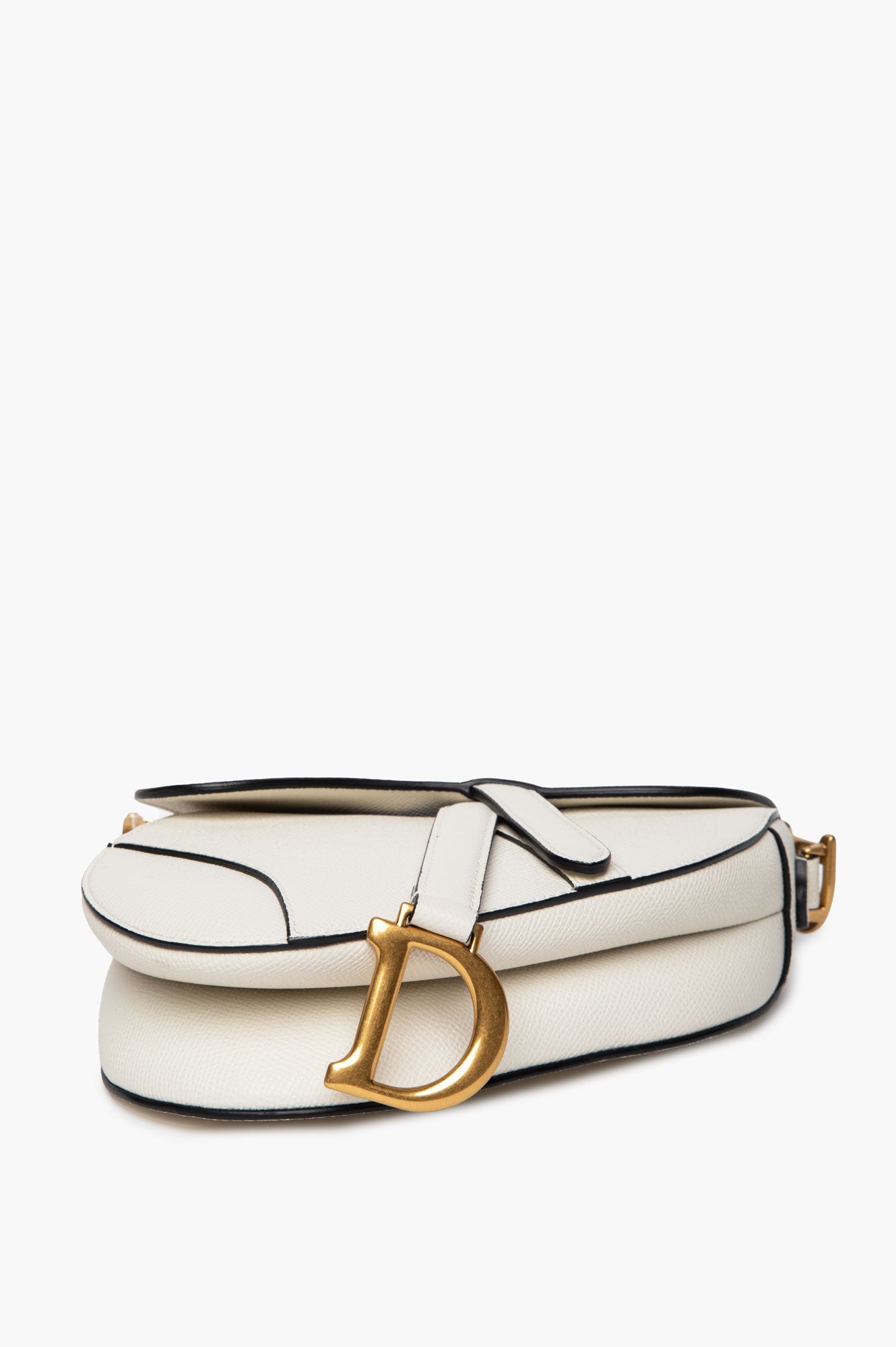 Christian Dior White Grained Calfskin Mini Saddle Bag w/ Strap