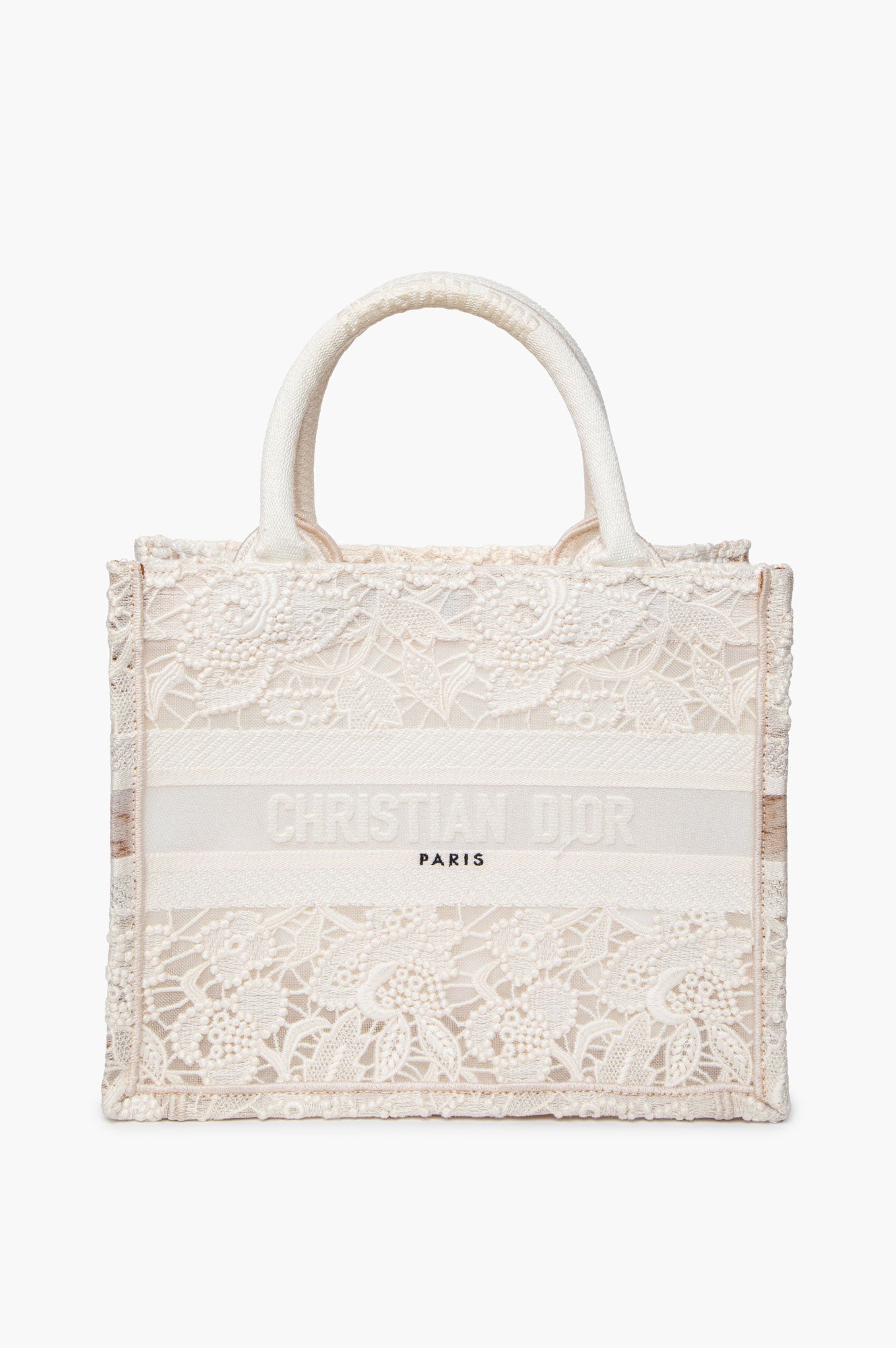Christian Dior Transparent Embroidered Mesh Cream Lace Book Tote