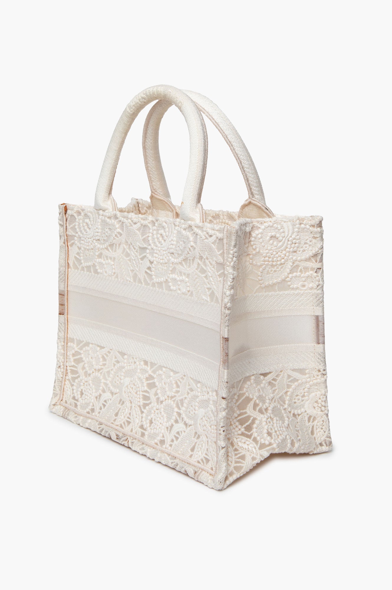 Christian Dior Transparent Embroidered Mesh Cream Lace Book Tote