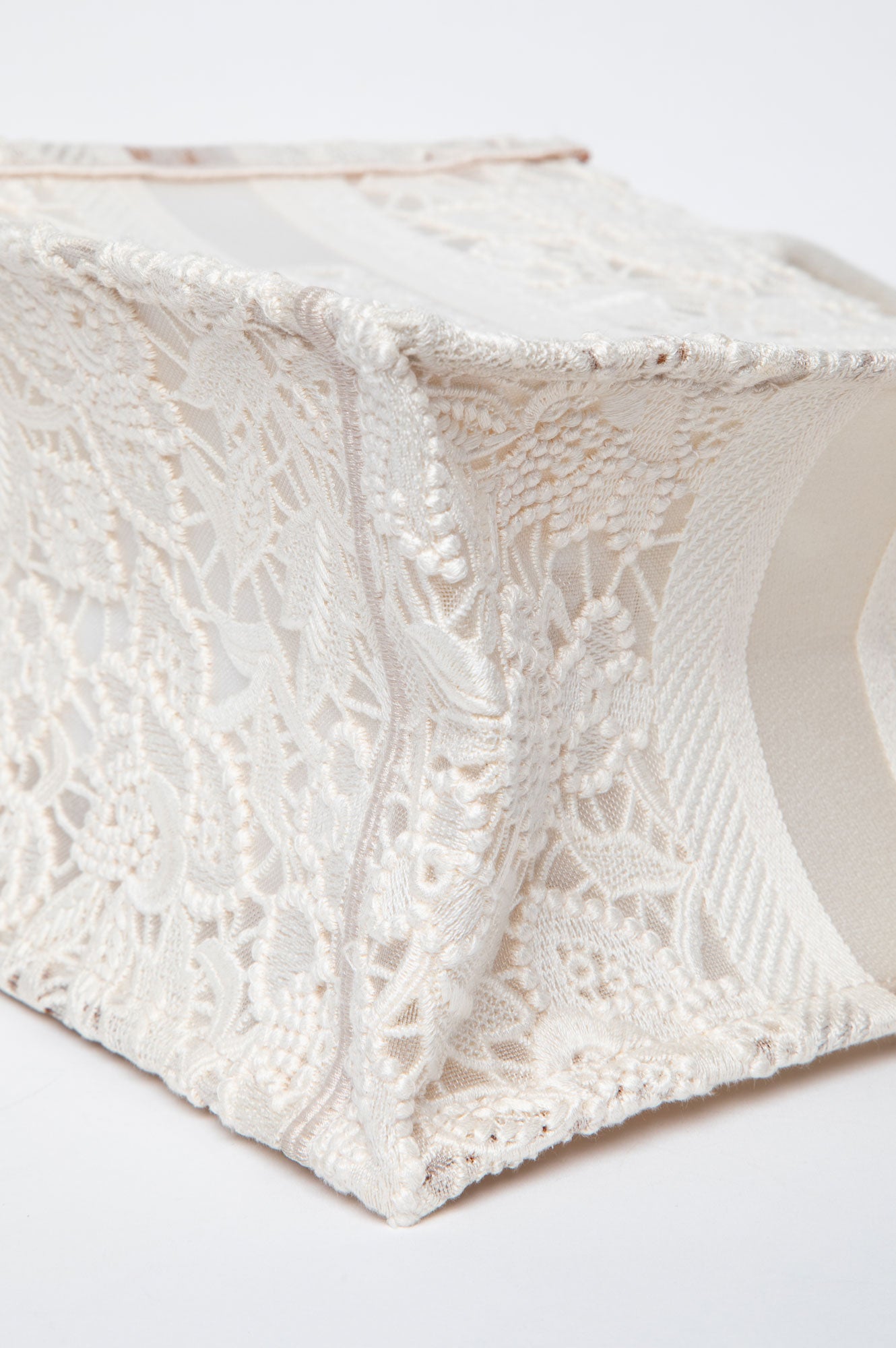 Christian Dior Transparent Embroidered Mesh Cream Lace Book Tote