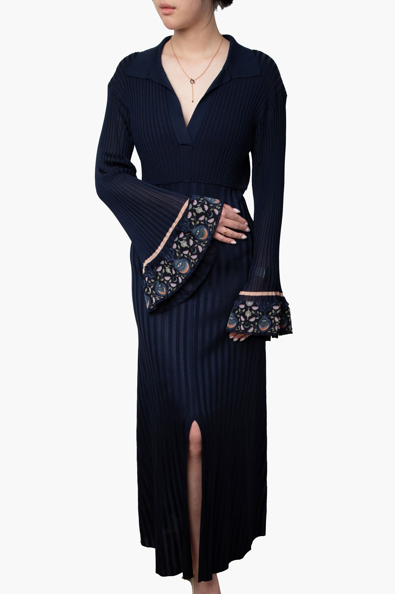 Chloe Navy Blue Long Sleeve Maxi Dress Size S