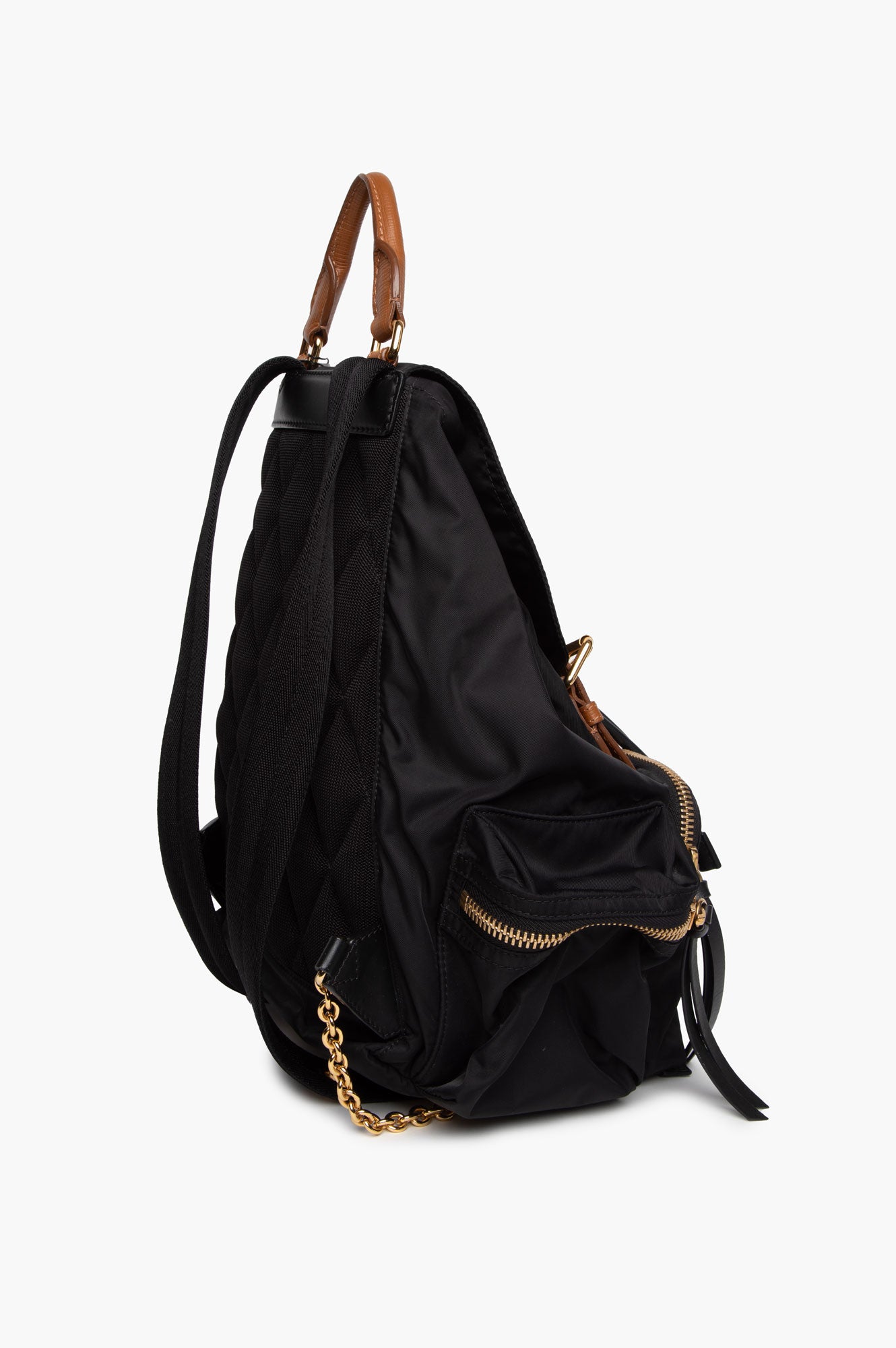 Burberry Brown Leather Trimmed Black Nylon Rucksack