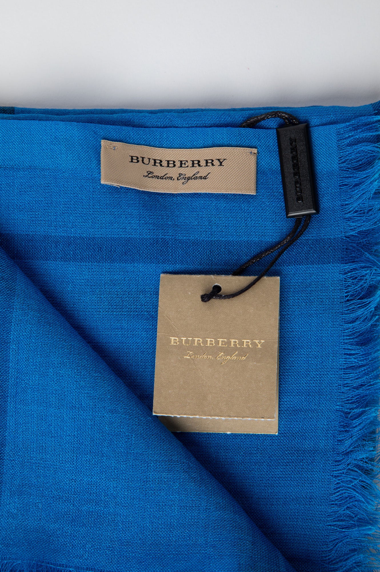 Burberry Cornflower Blue Wool/Silk Giant Check Gauze Scarf