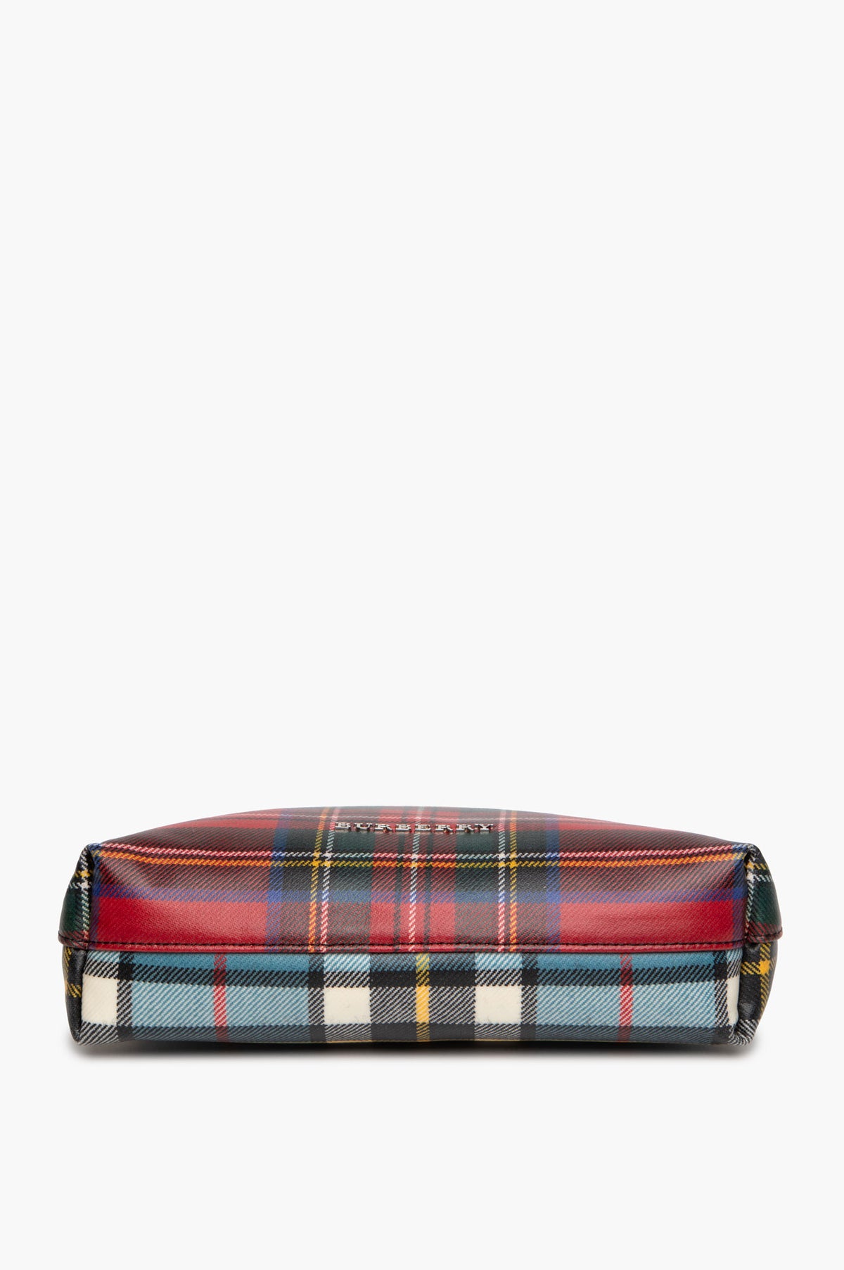 Burberry Red and Blue Laminated Tartan Patchwork LG Pouch