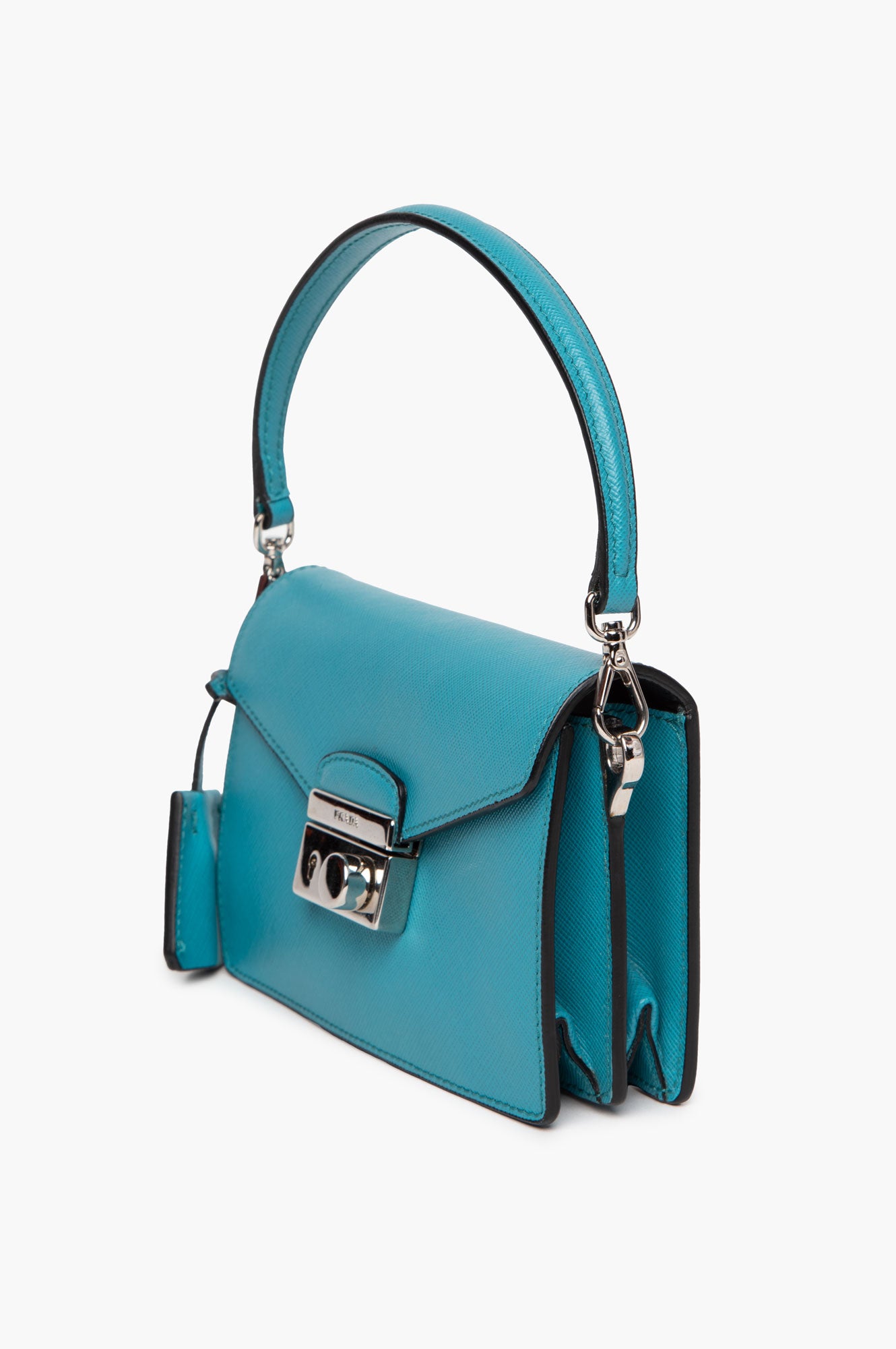 Prada Turquoise Saffiano Lux Leather Mini Flap Bag