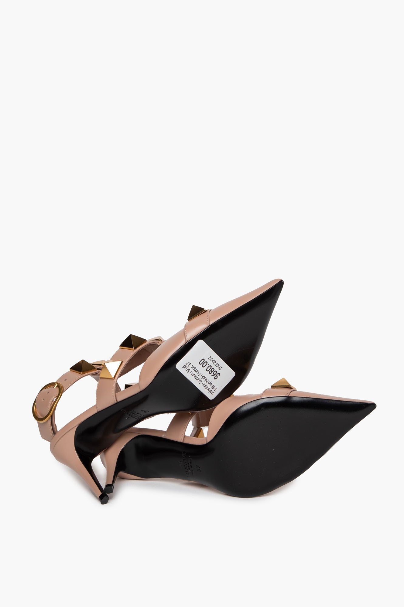 Valentino Garavani Stud T-Strap Nude Pumps 37