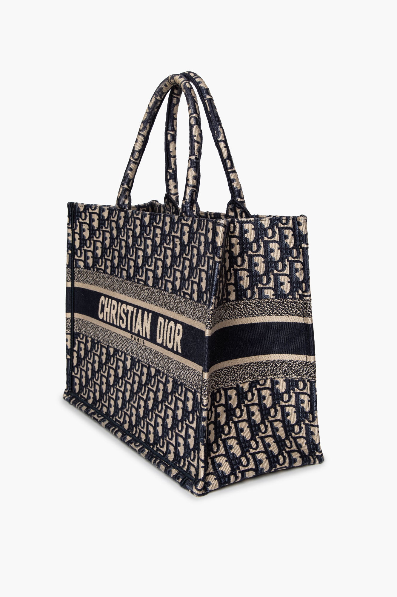 Christian Dior Ecru and Blue Dior Oblique Embroidery Medium Book Tote