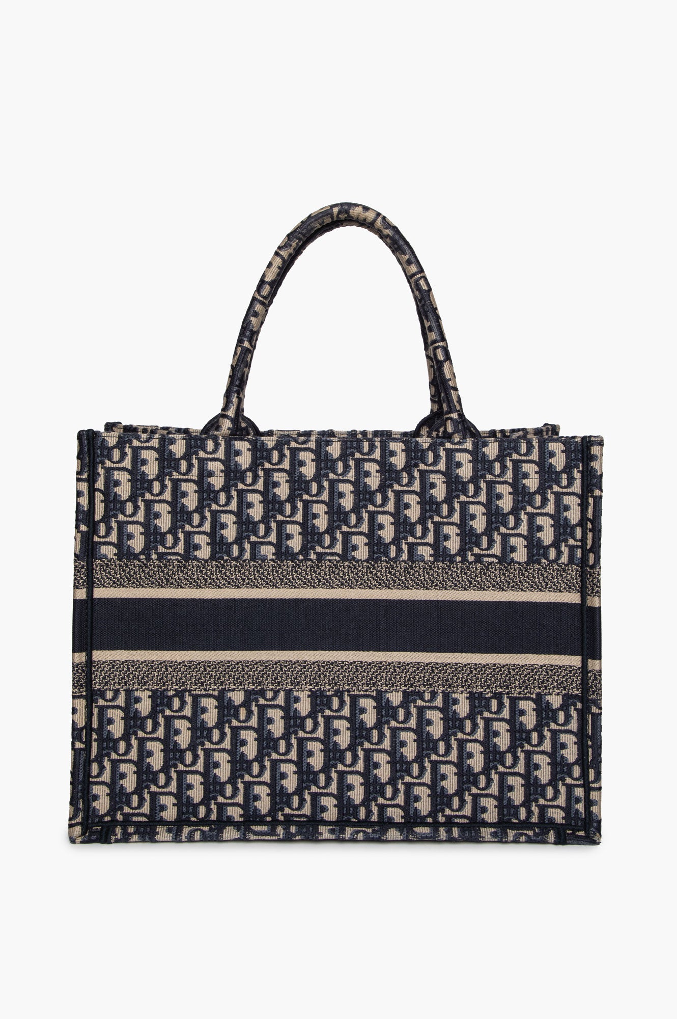 Christian Dior Ecru and Blue Dior Oblique Embroidery Medium Book Tote