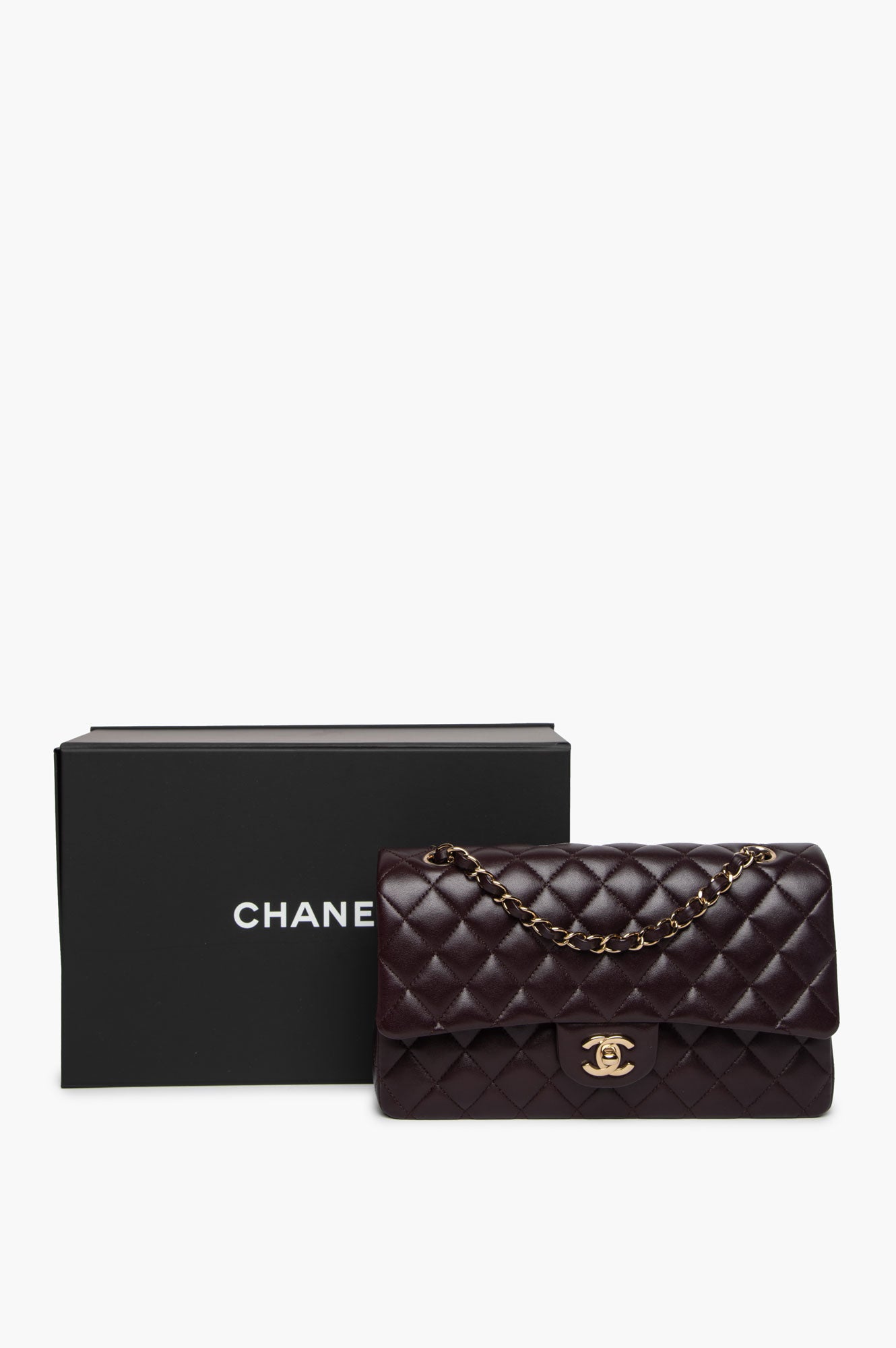 Chanel Dark Aubergine Calfskin Medium Classic Flap Bag 2025