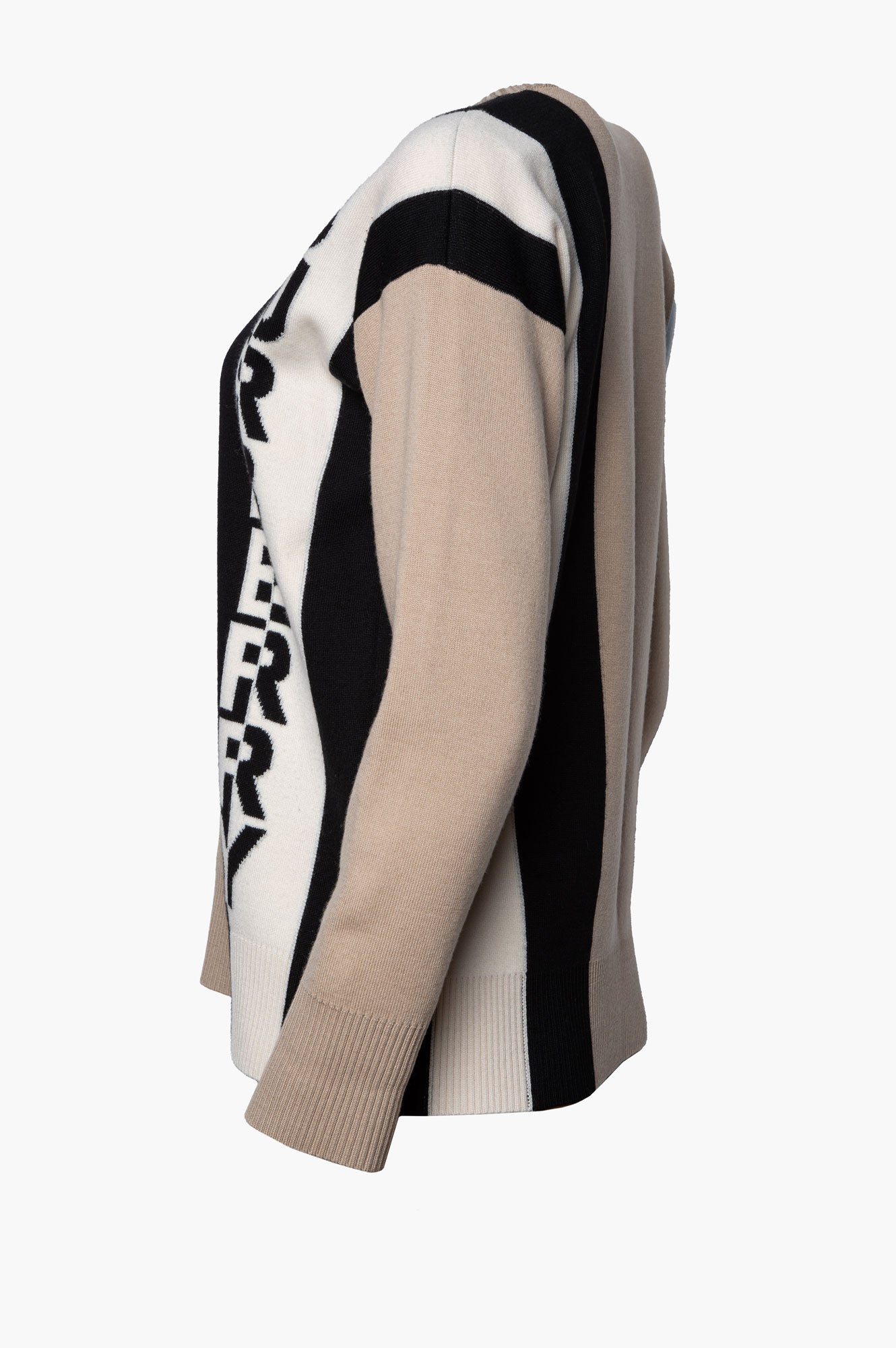 Burberry Beige Merino Jacquard Stripe Logo Crewneck Sweater