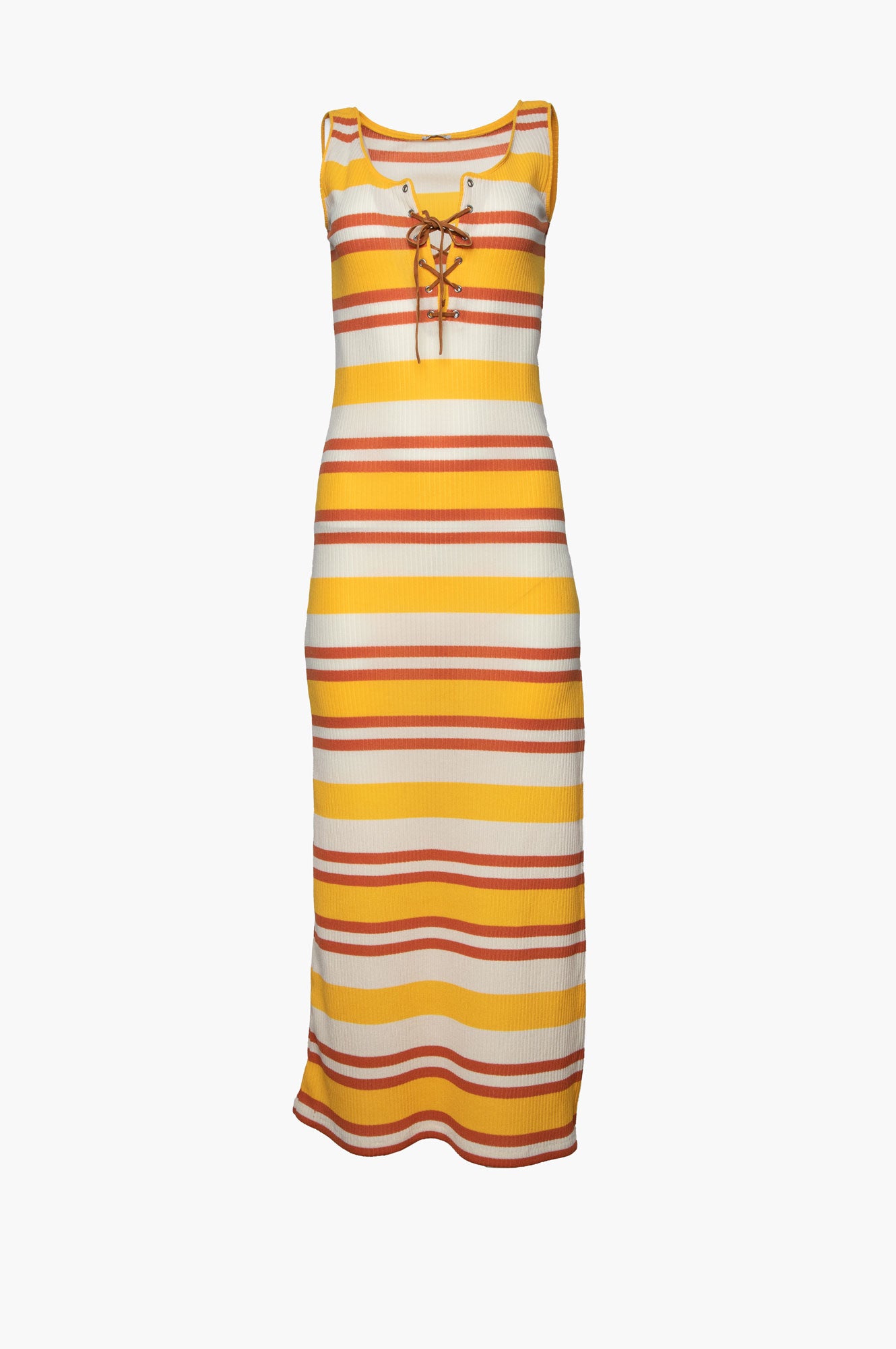 Miu Miu Yellow Striped Rib Knit Maxi Dress Size S