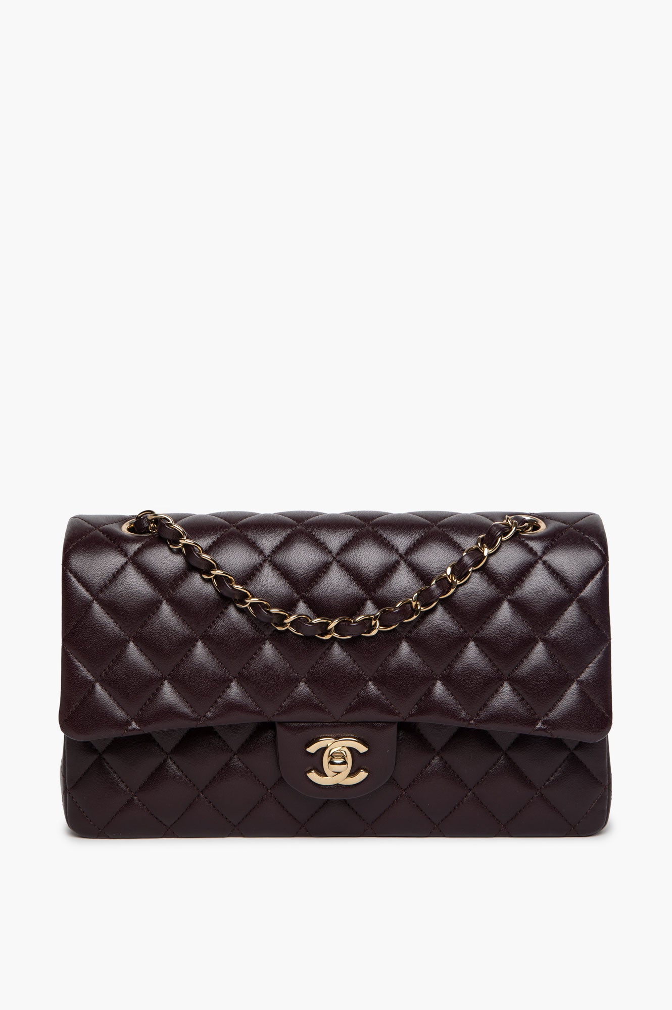 Chanel Dark Aubergine Calfskin Medium Classic Flap Bag 2025