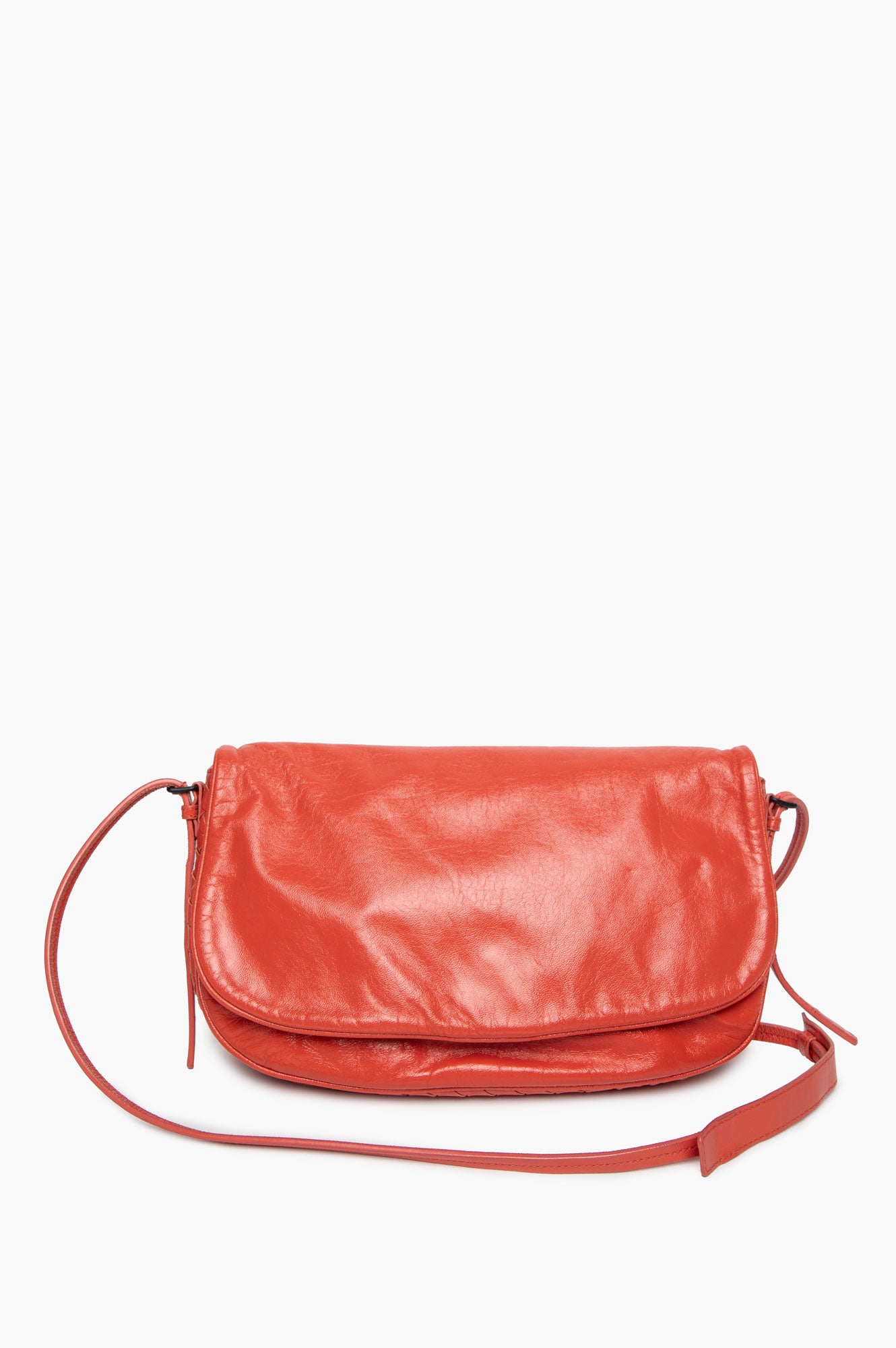 Bottega Veneta Orange Glazed Leather Flap Crossbody Bag