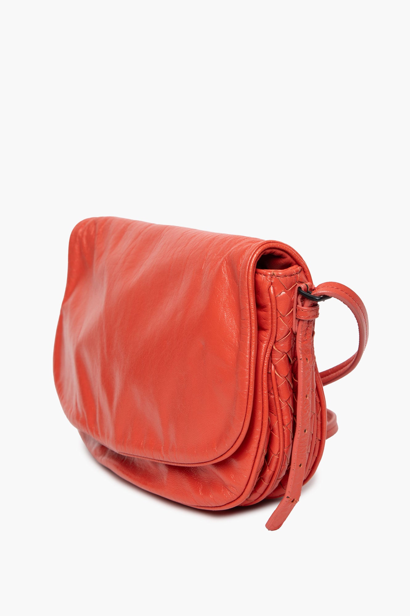 Bottega Veneta Orange Glazed Leather Flap Crossbody Bag