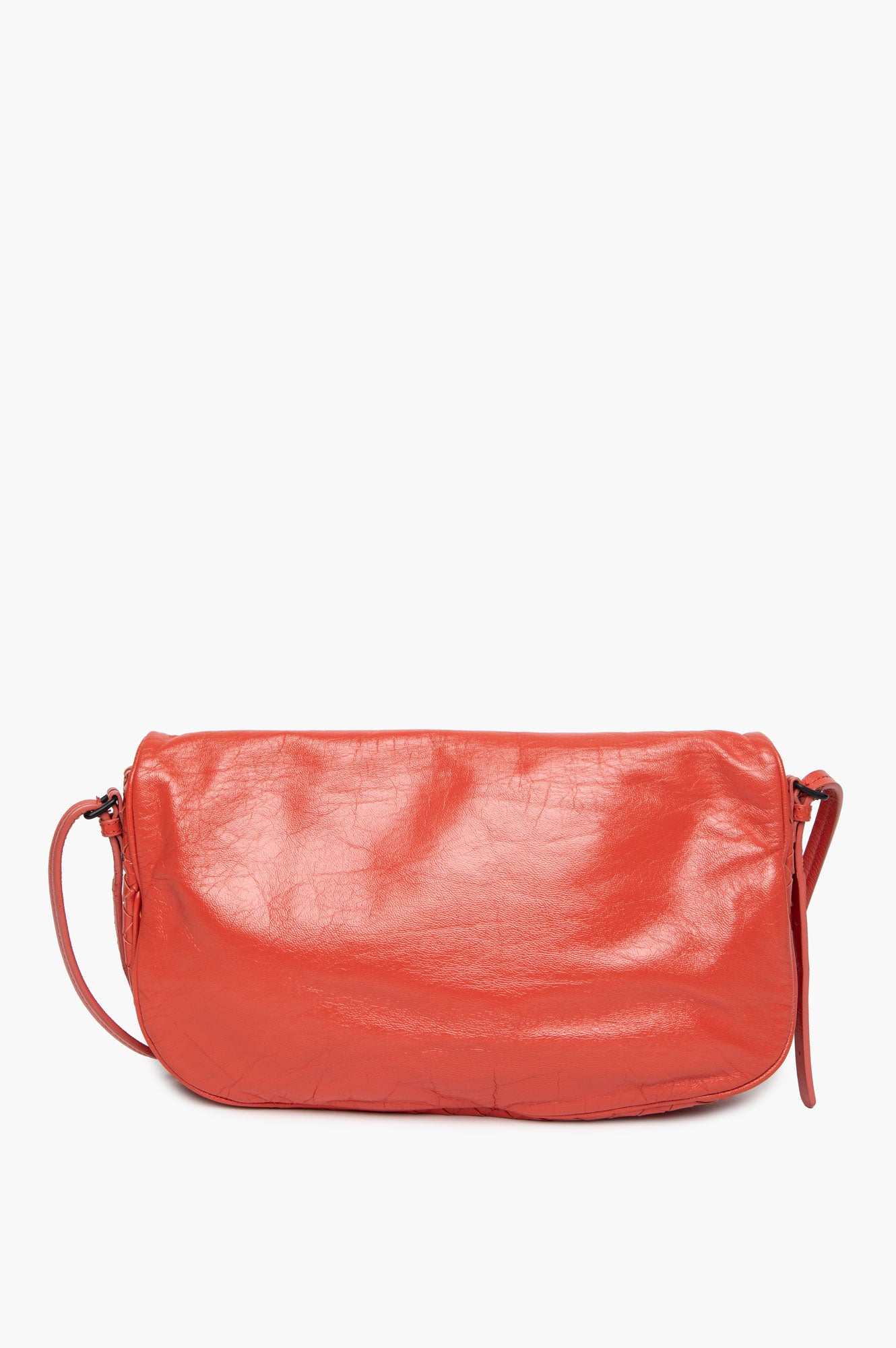 Bottega Veneta Orange Glazed Leather Flap Crossbody Bag