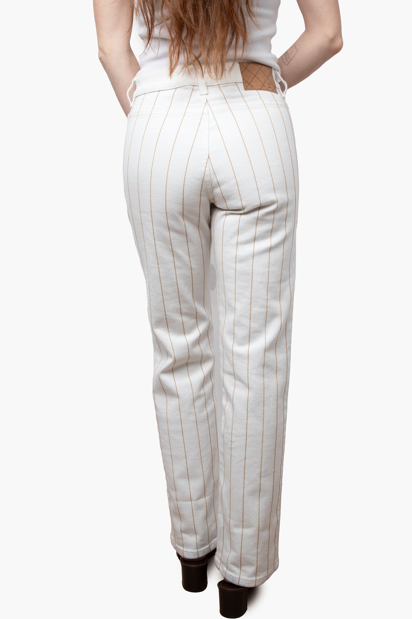 Chanel White/Gold Metallic Stripe Denim Jeans Size 36