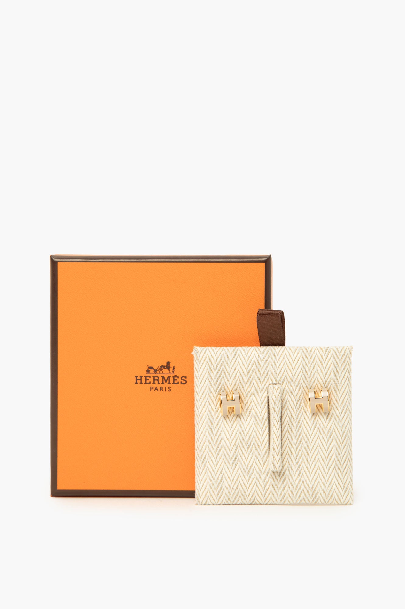 Hermes Pop H Earrings Gold/Cream