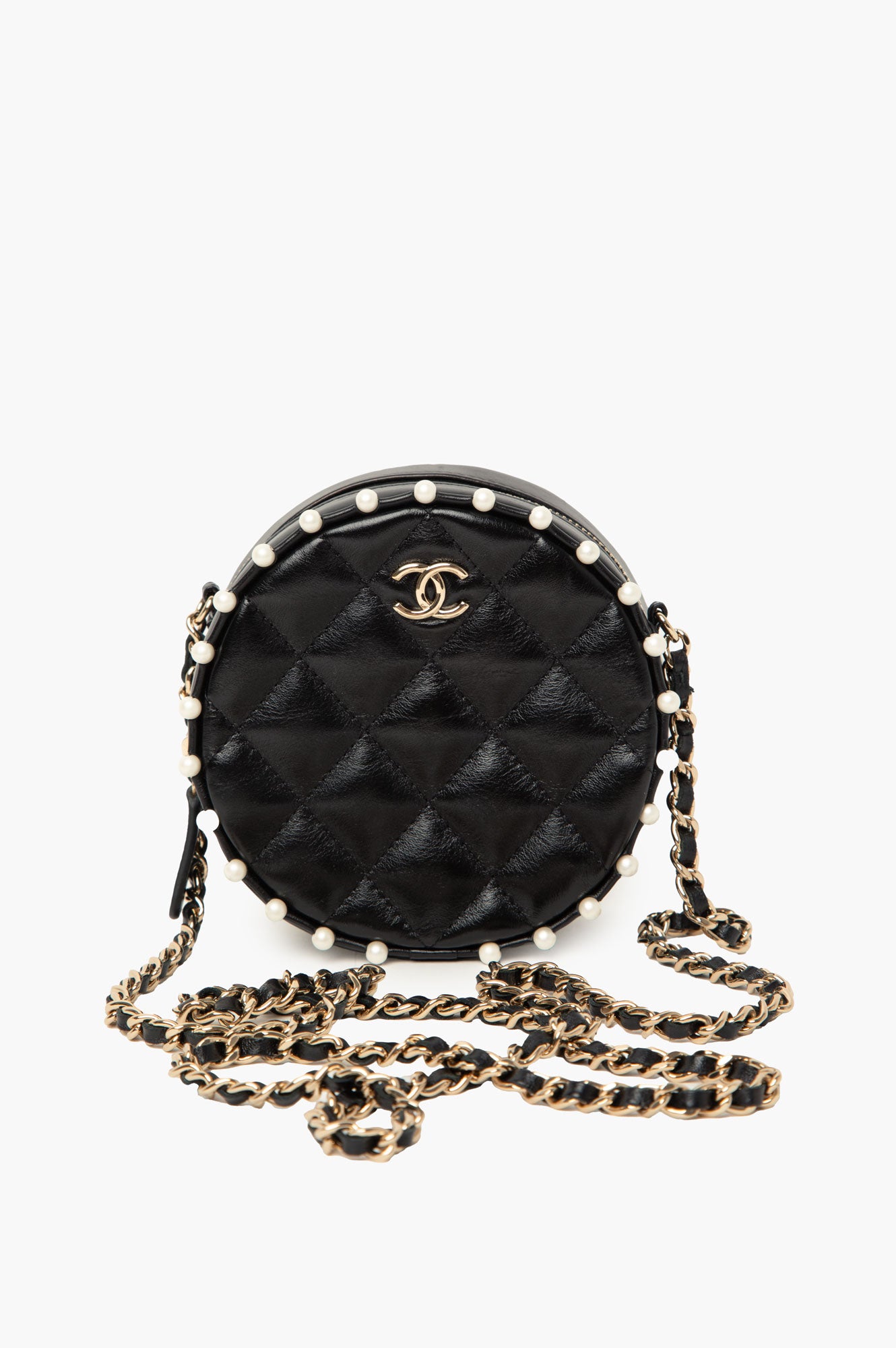 Chanel 2019 Black Lambskin Round Pearl