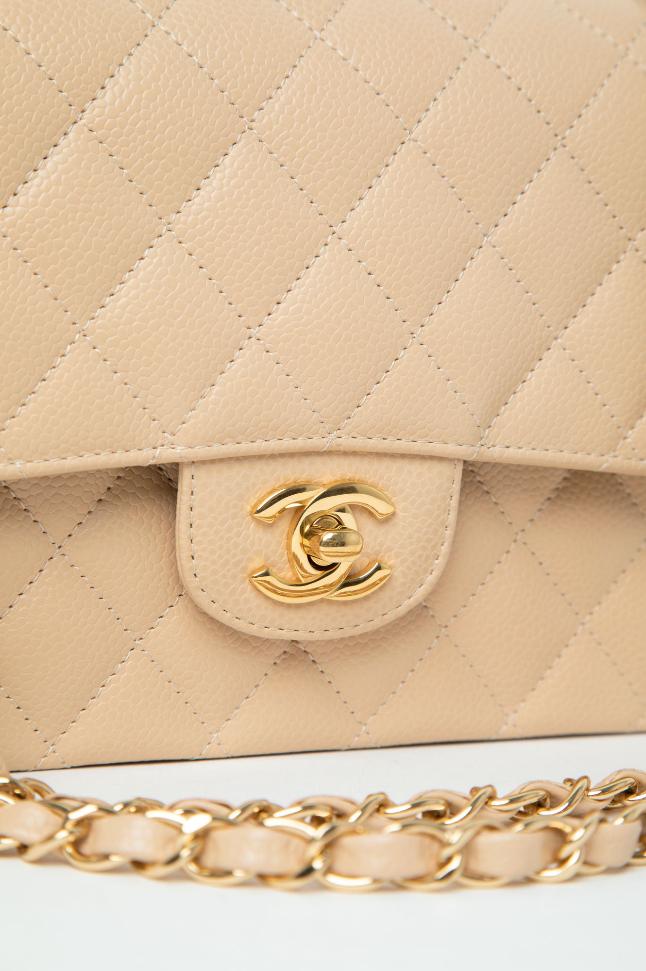 Chanel Beige Clair Caviar Medium Classic Double Flap