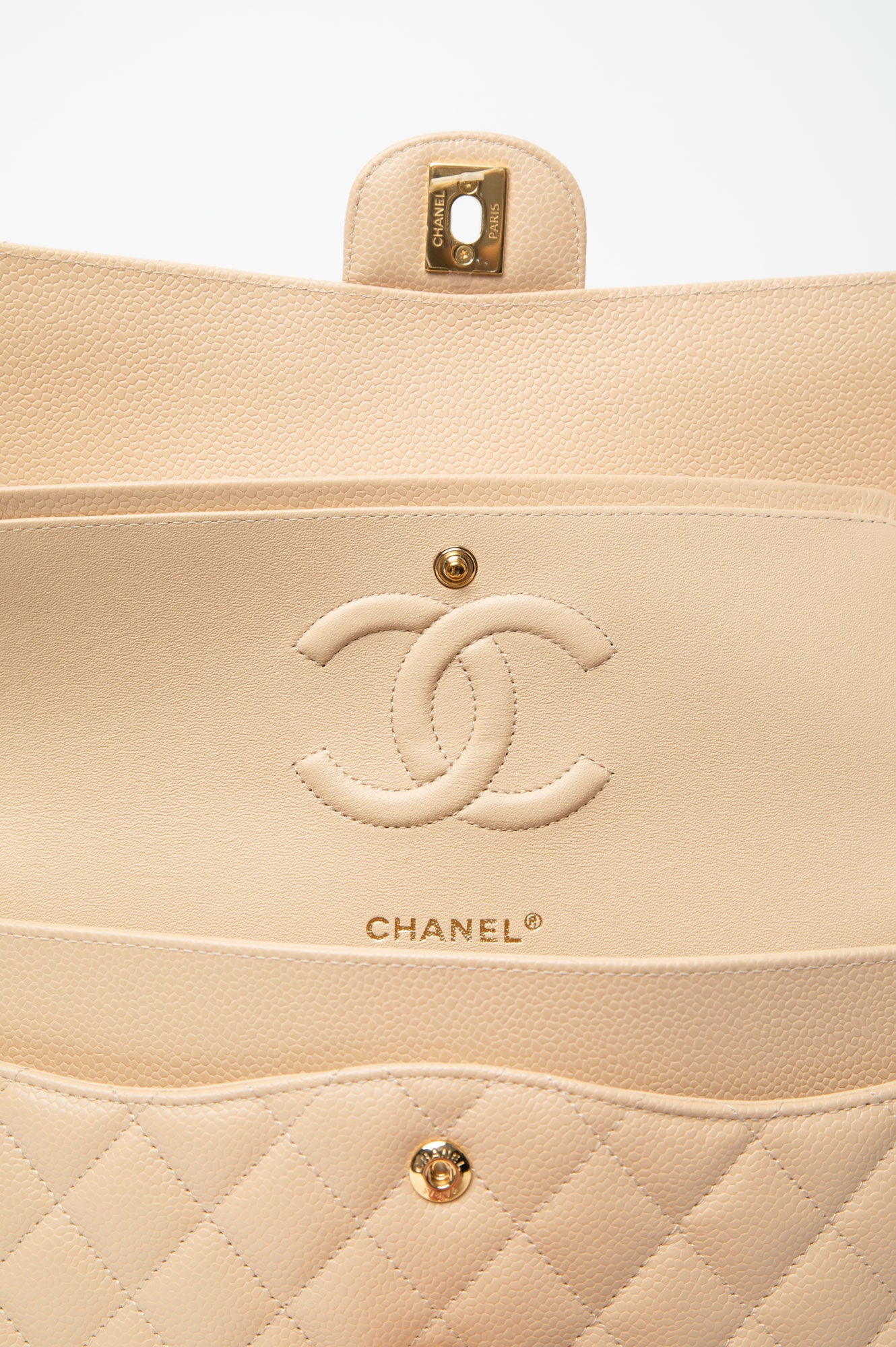Chanel Beige Clair Caviar Medium Classic Double Flap