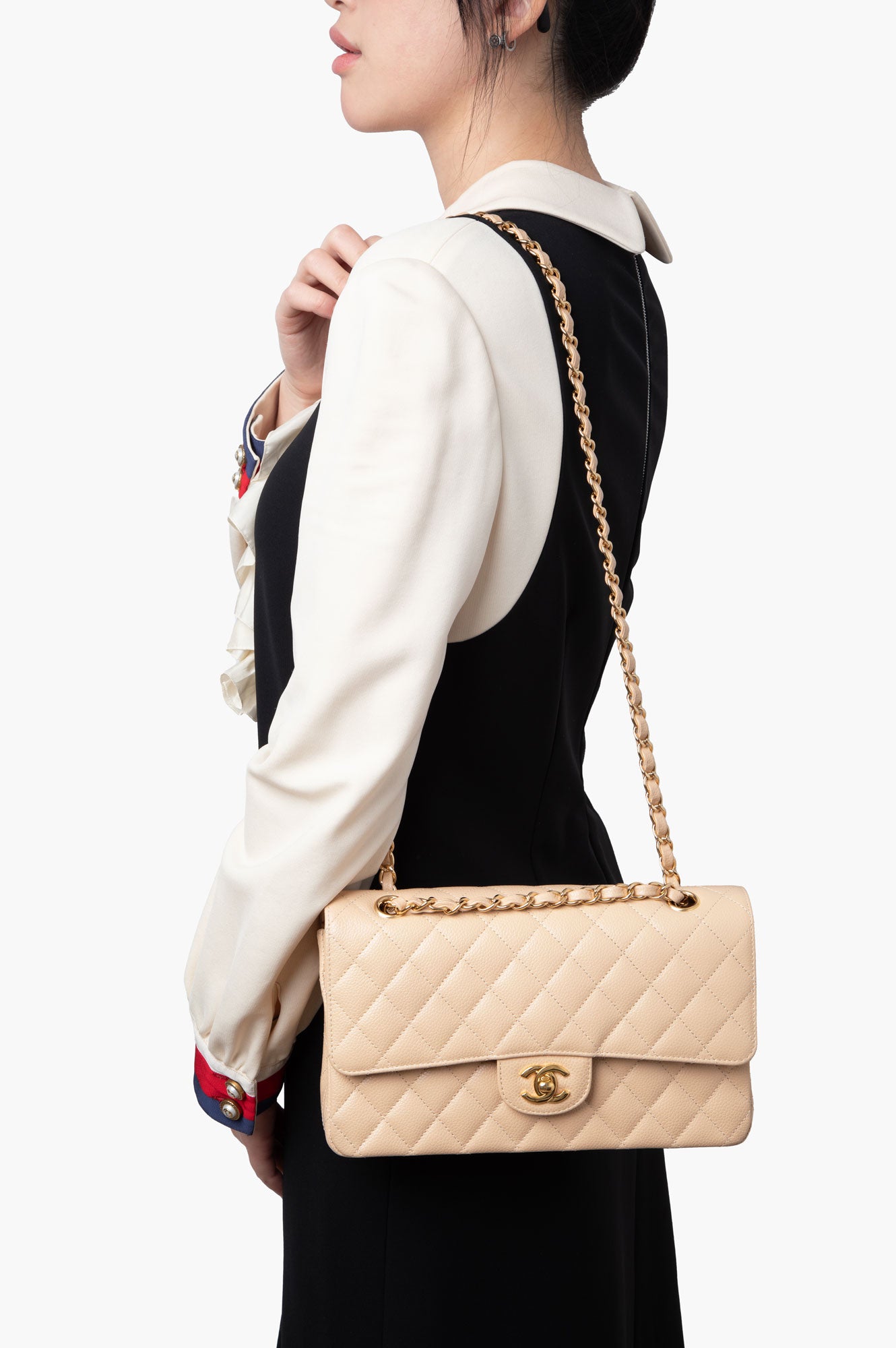 Chanel Beige Clair Caviar Medium Classic Double Flap