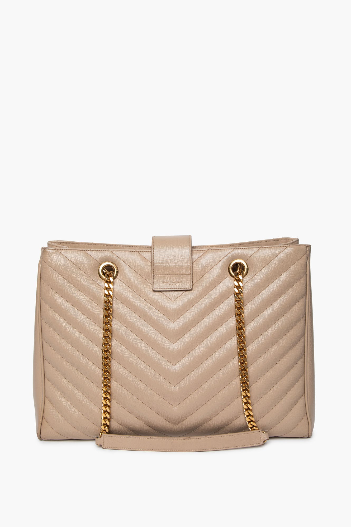 Saint Laurent Beige Grain de Poudre Matelassé Chevron Monogram Shopping Bag