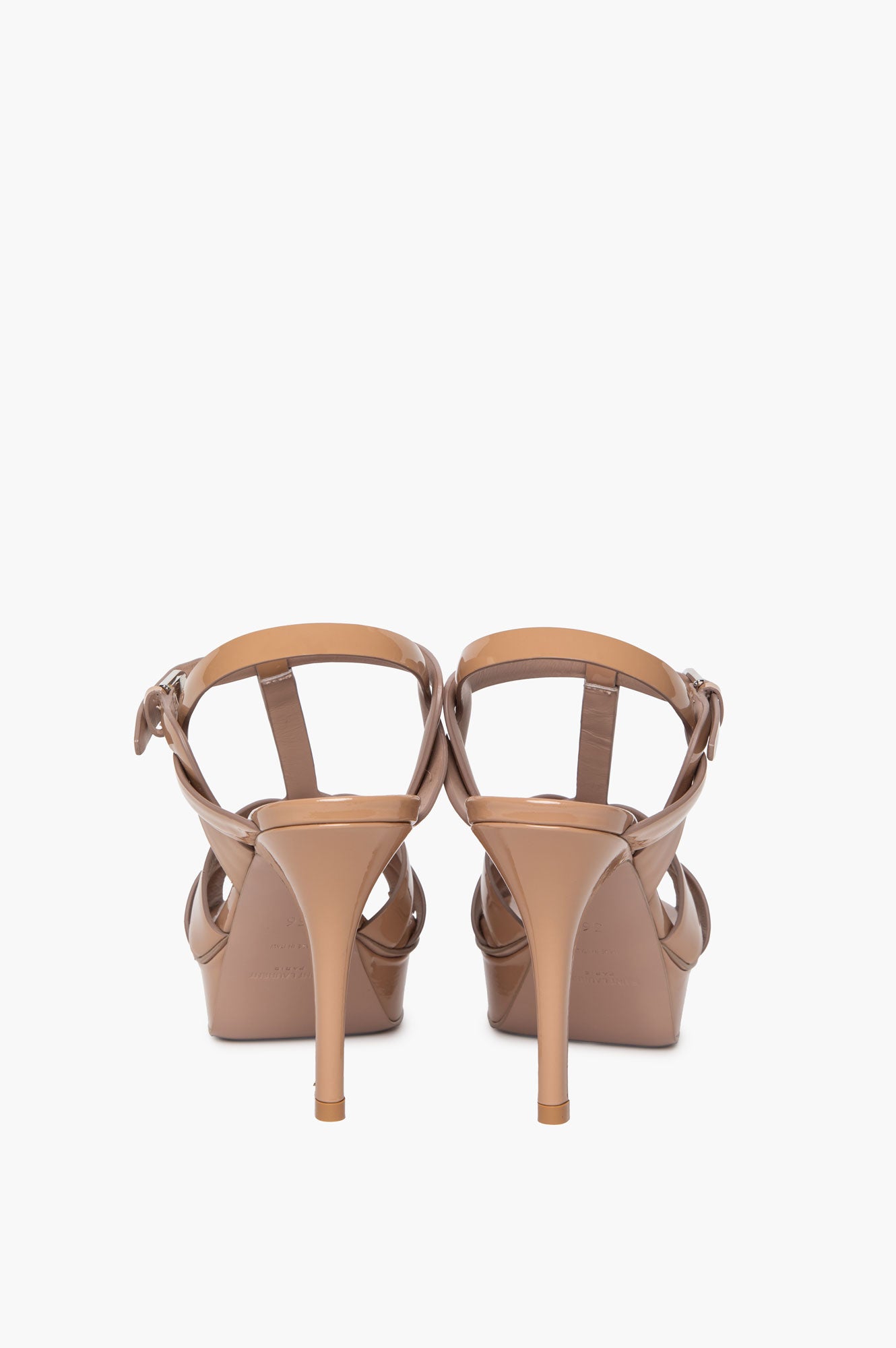 Saint Laurent Beige Patent Tribute Platform Sandals Size 36