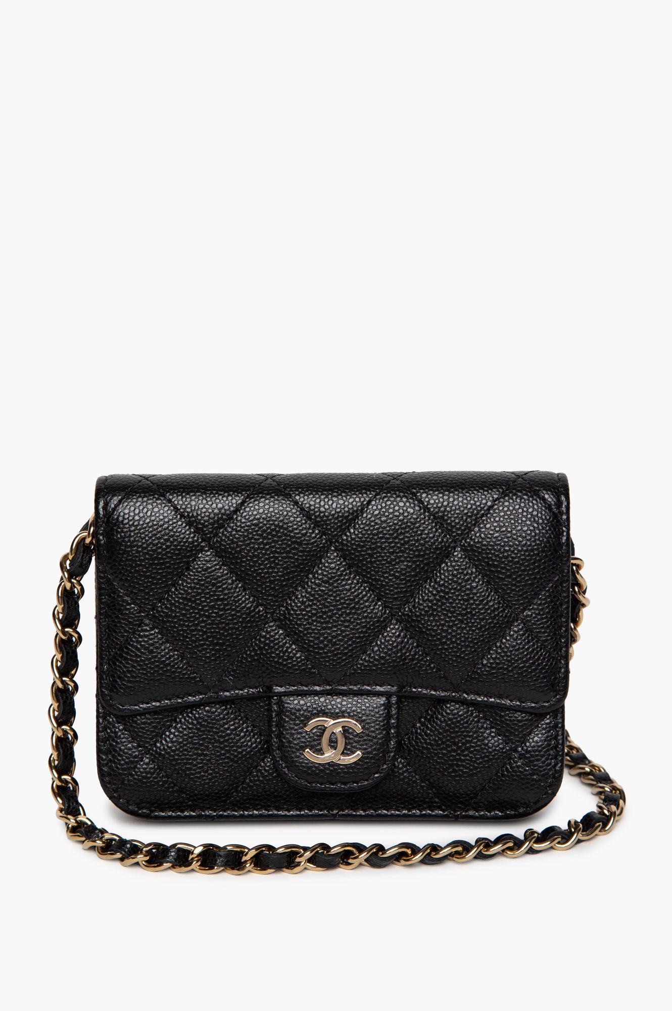 Chanel Mini Black Caviar Flap Pouch with Strap