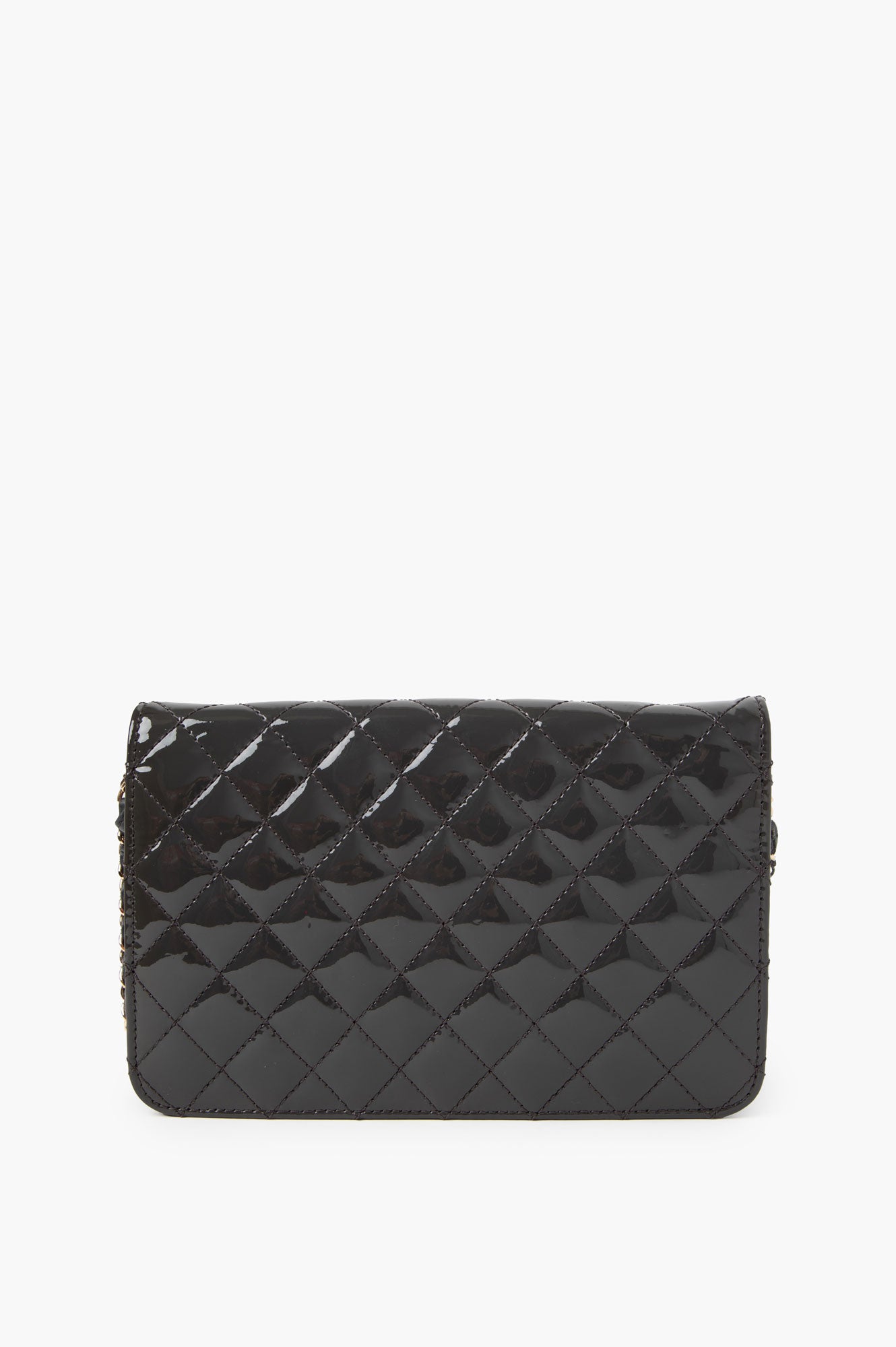 Chanel Grey Patent Leather Golden Logo WOC