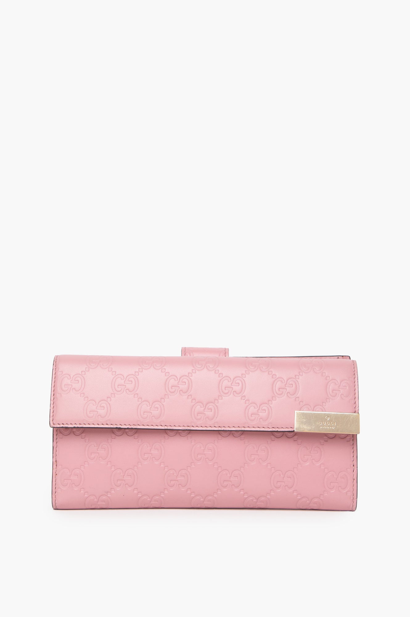 Gucci Pink Guccissima Leather Metal Flap Wallet