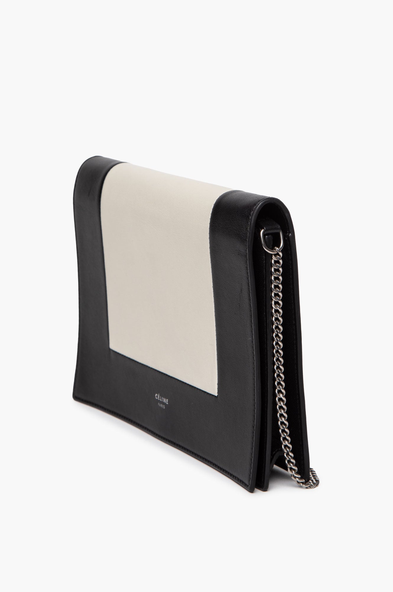Céline Black/White Calfskin Frame Evening Clutch on Chain Bag
