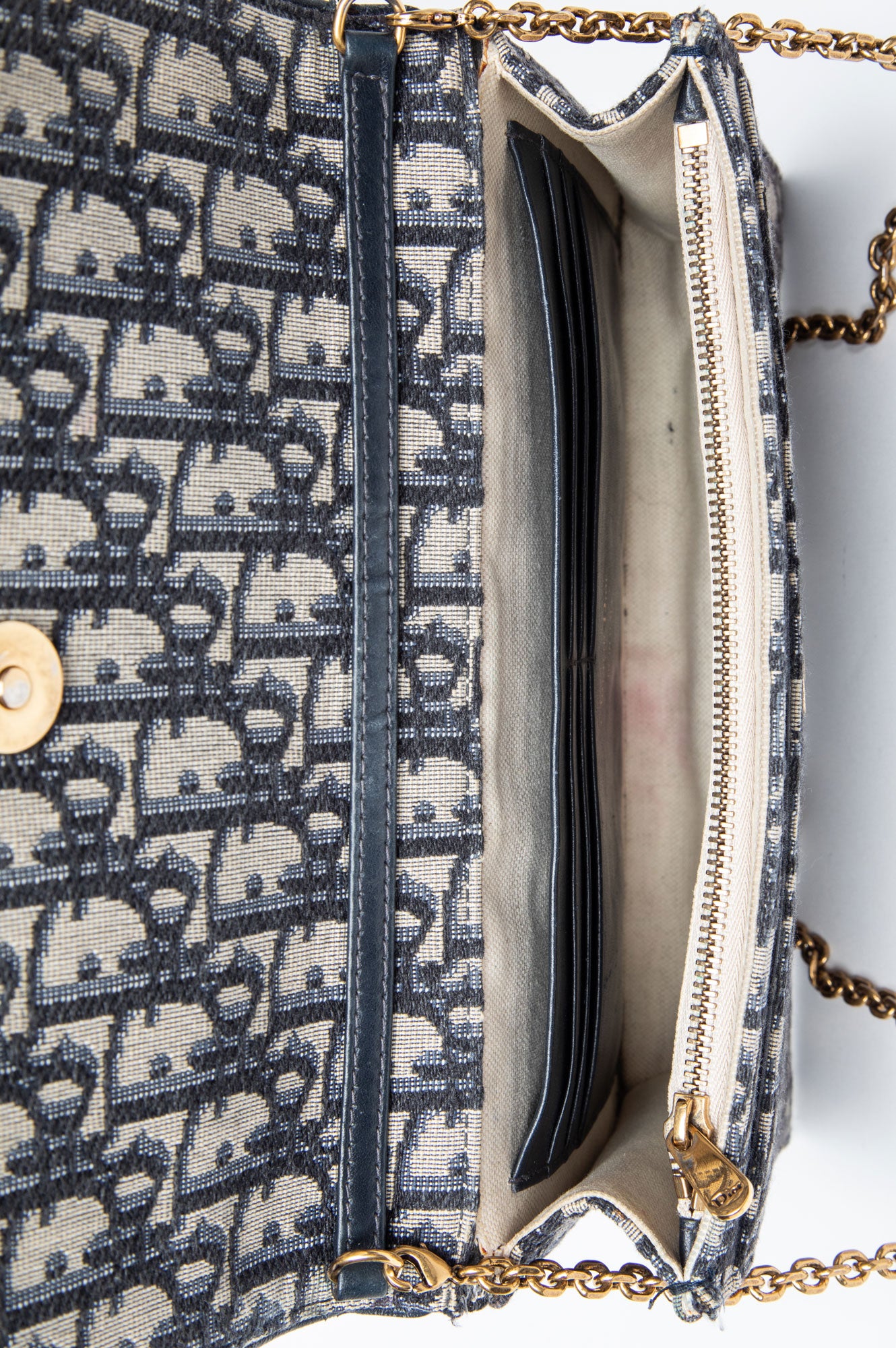 Christian Dior Blue Oblique Jacquard Medium Saddle Pouch with Chain