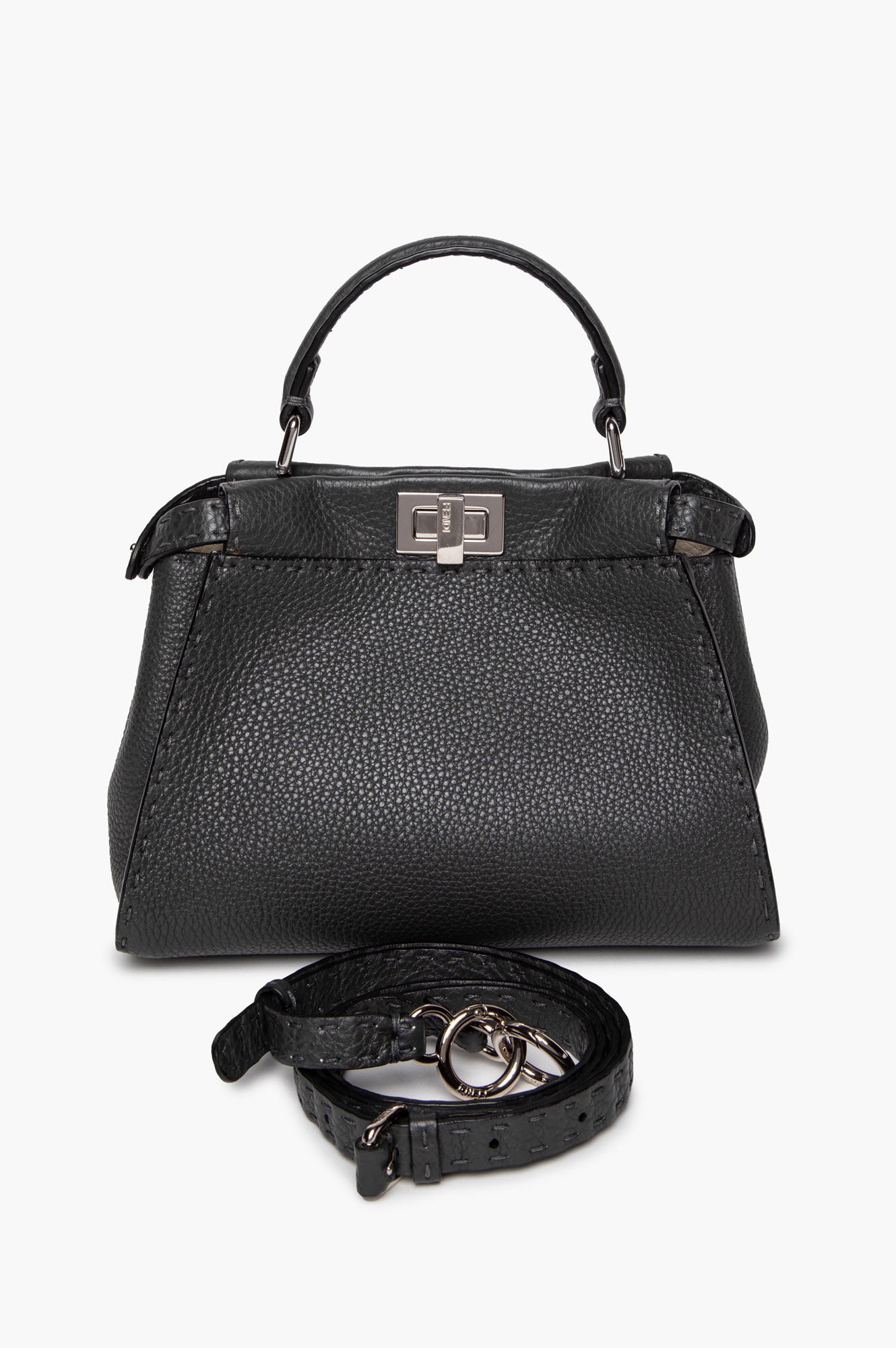 Fendi Grey Asphalt Selleria Leather Mini Peekaboo Bag